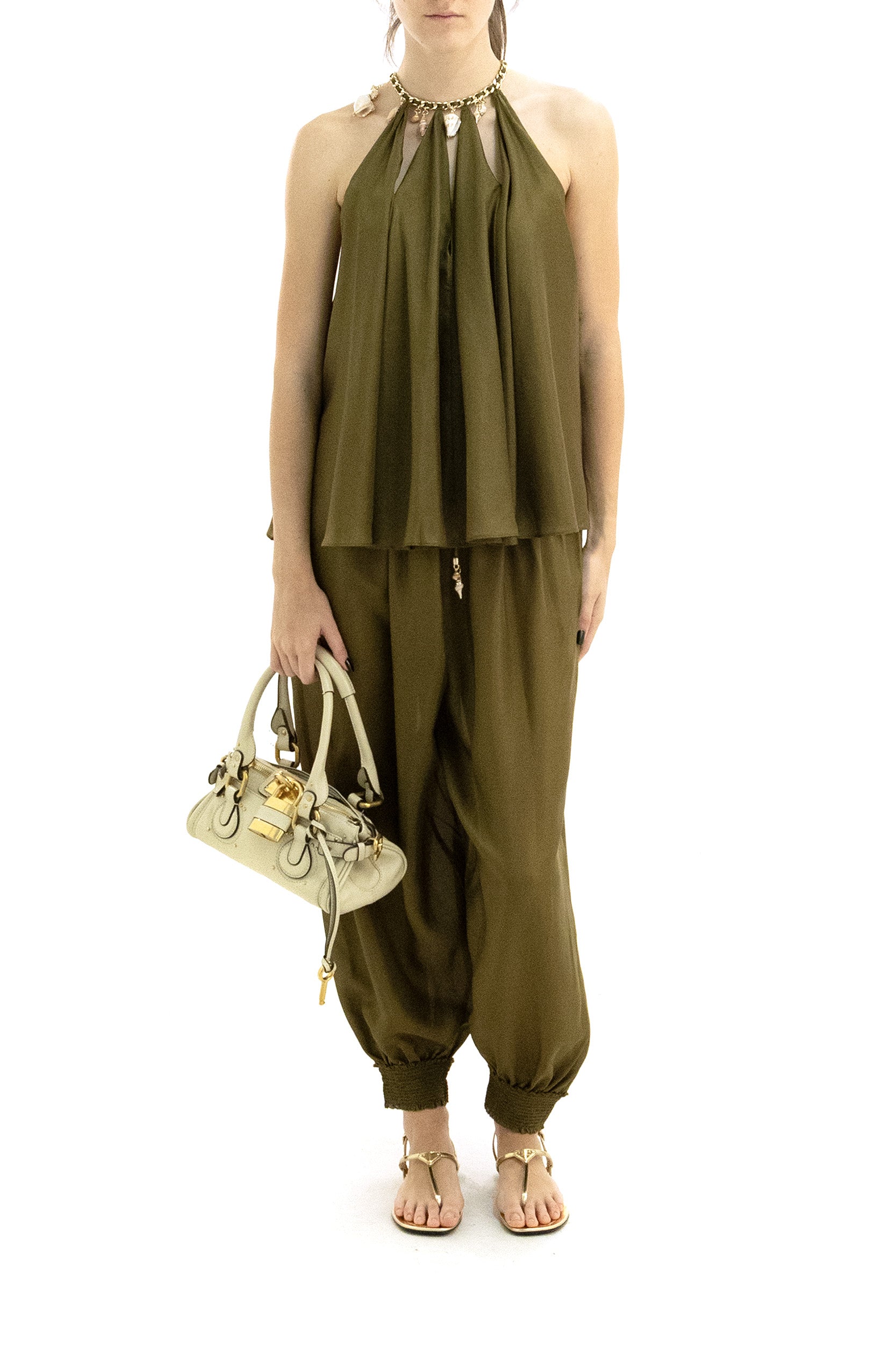 Zimmermann Top in seta di colore verde oliva, view 2