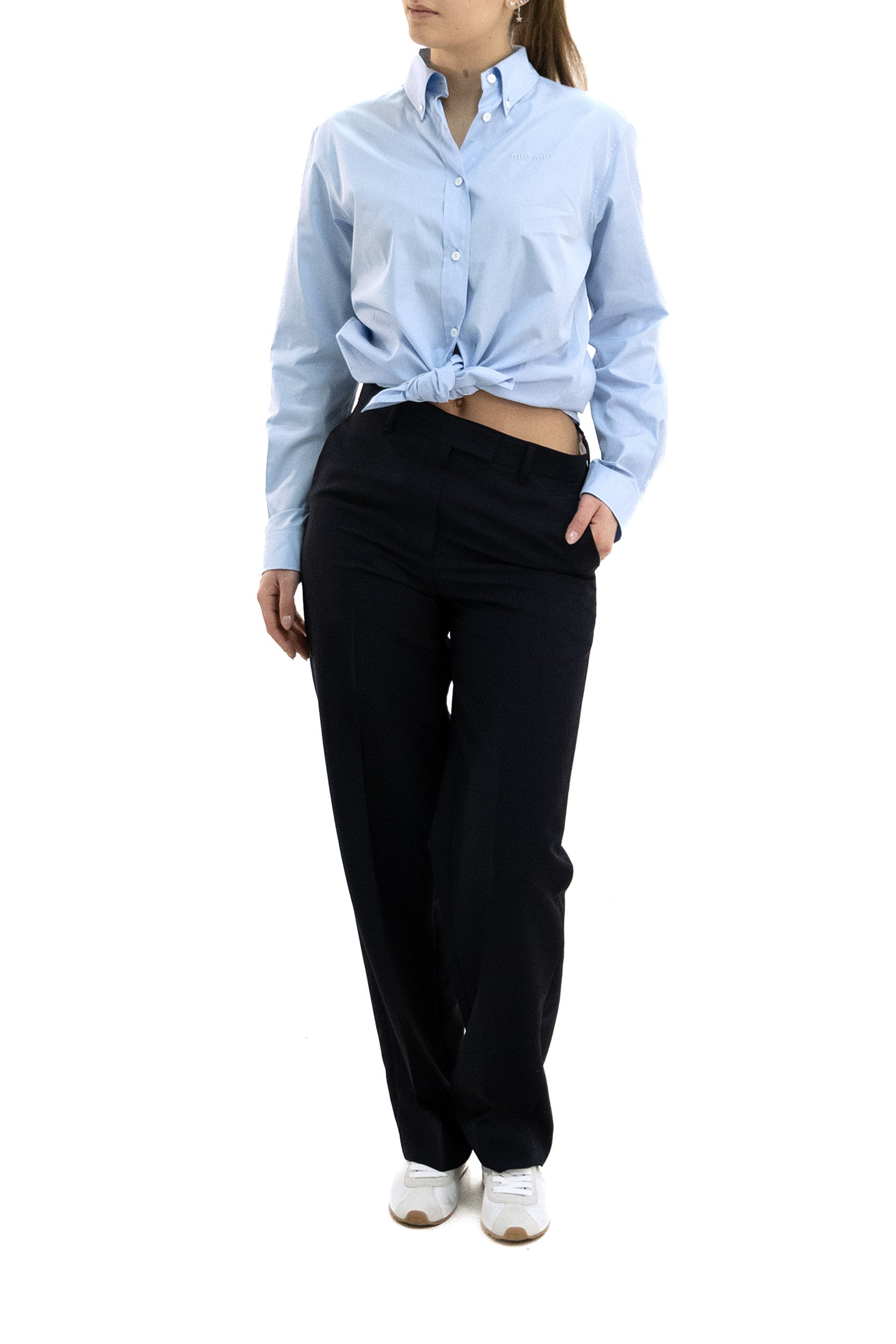 Miu Miu Pantaloni in kid mohair di colore blu, view 2