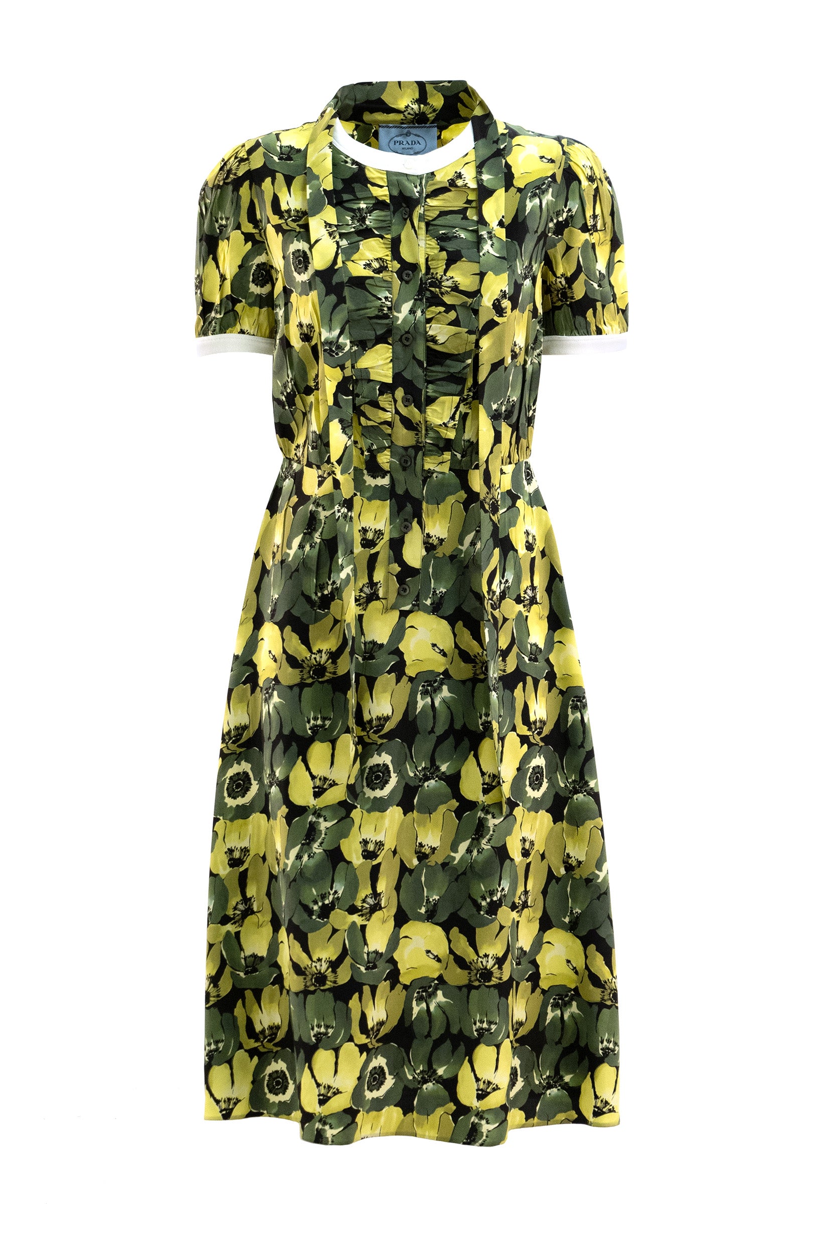 Prada Abito in seta con stampa floreale di colore verde