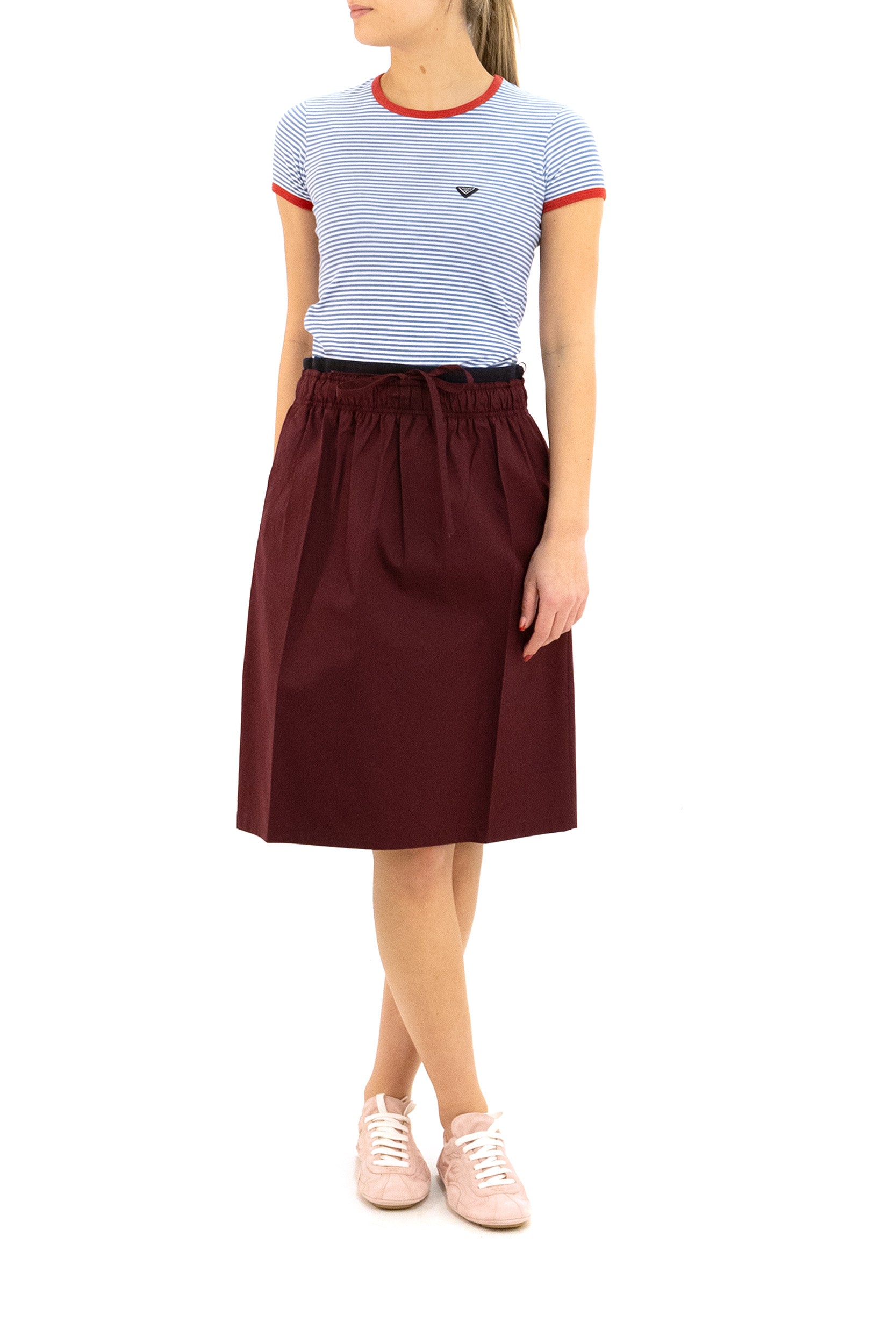Prada T-shirt in cotone a righe di colore bianco e azzurro, view 2