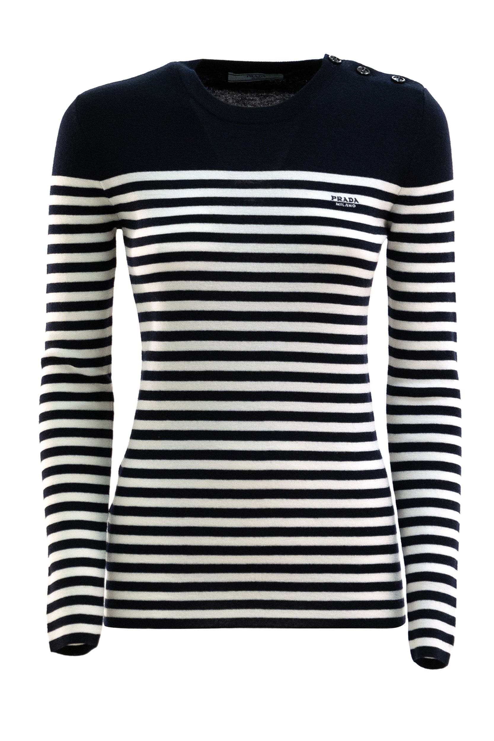 Prada Pullover in lana a righe di colore blu e bianco