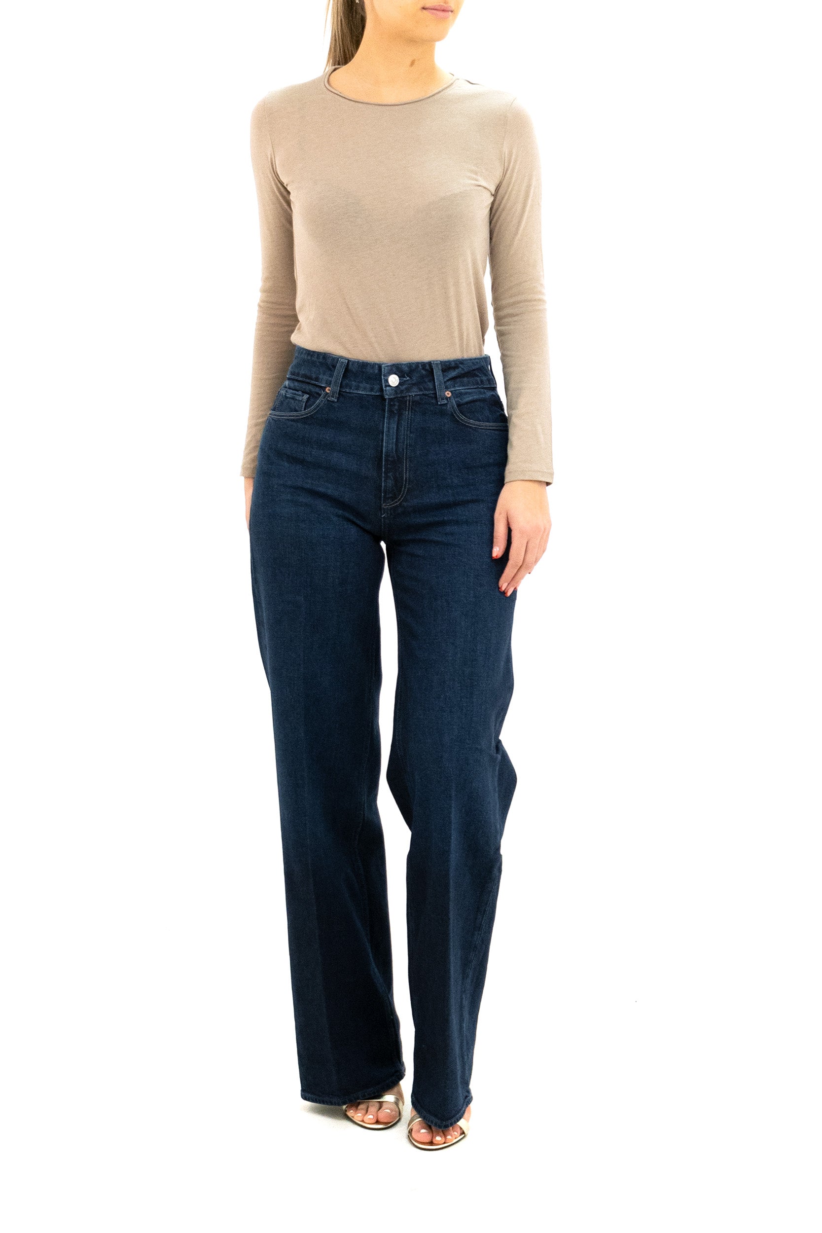 MAJESTIC T-shirt in cotone e cashmere di colore beige, view 2