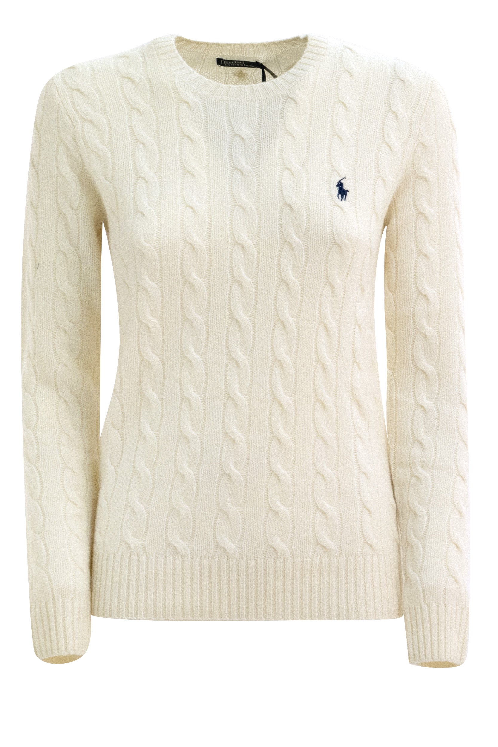 Polo Ralph Lauren Pullover a trecce in lana e cashmere di colore bianco