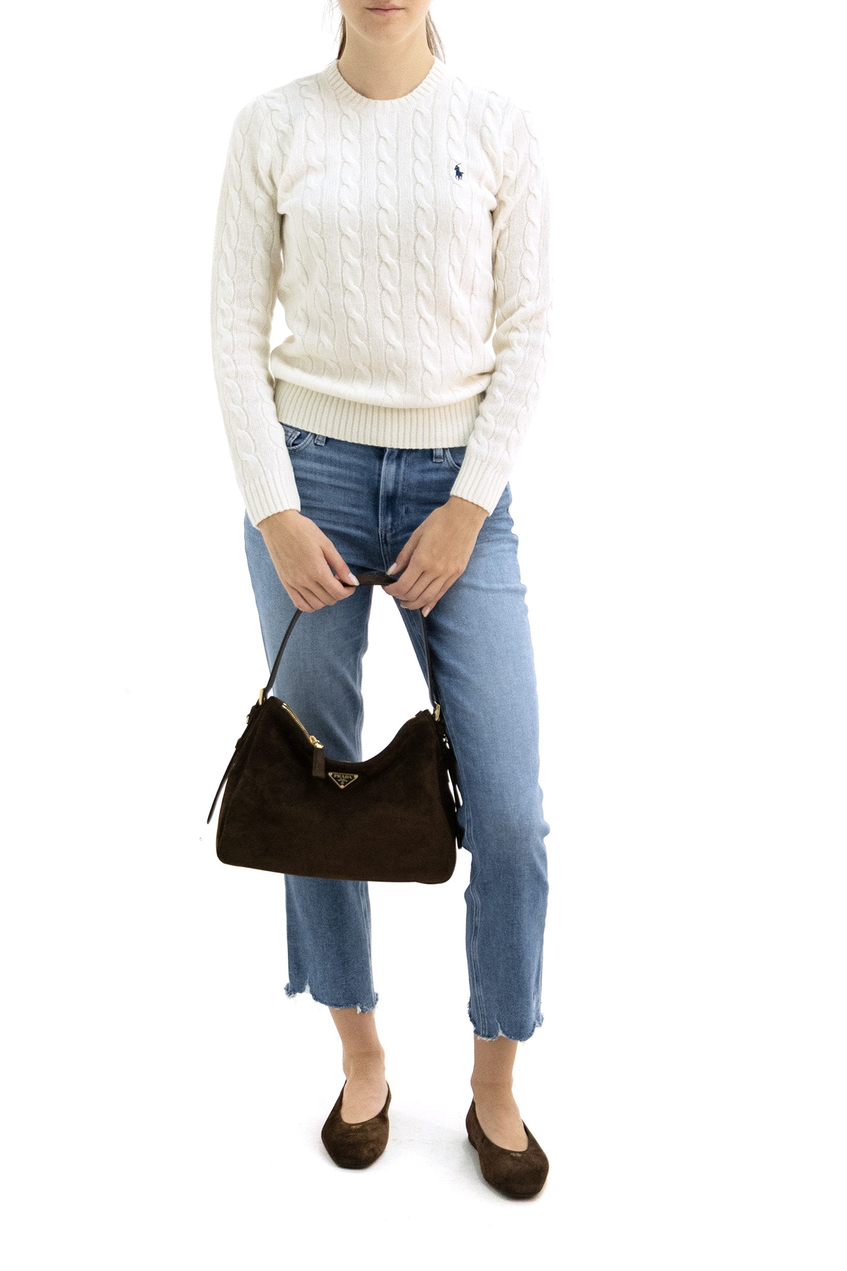Polo Ralph Lauren Pullover a trecce in lana e cashmere di colore bianco, view 2