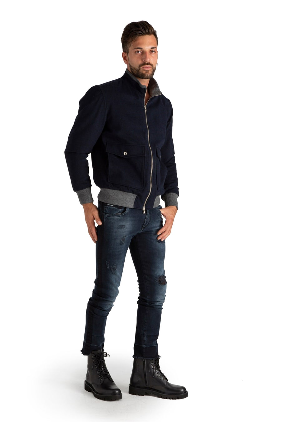 BARBA Bomber con collo alto e tasche, view 3