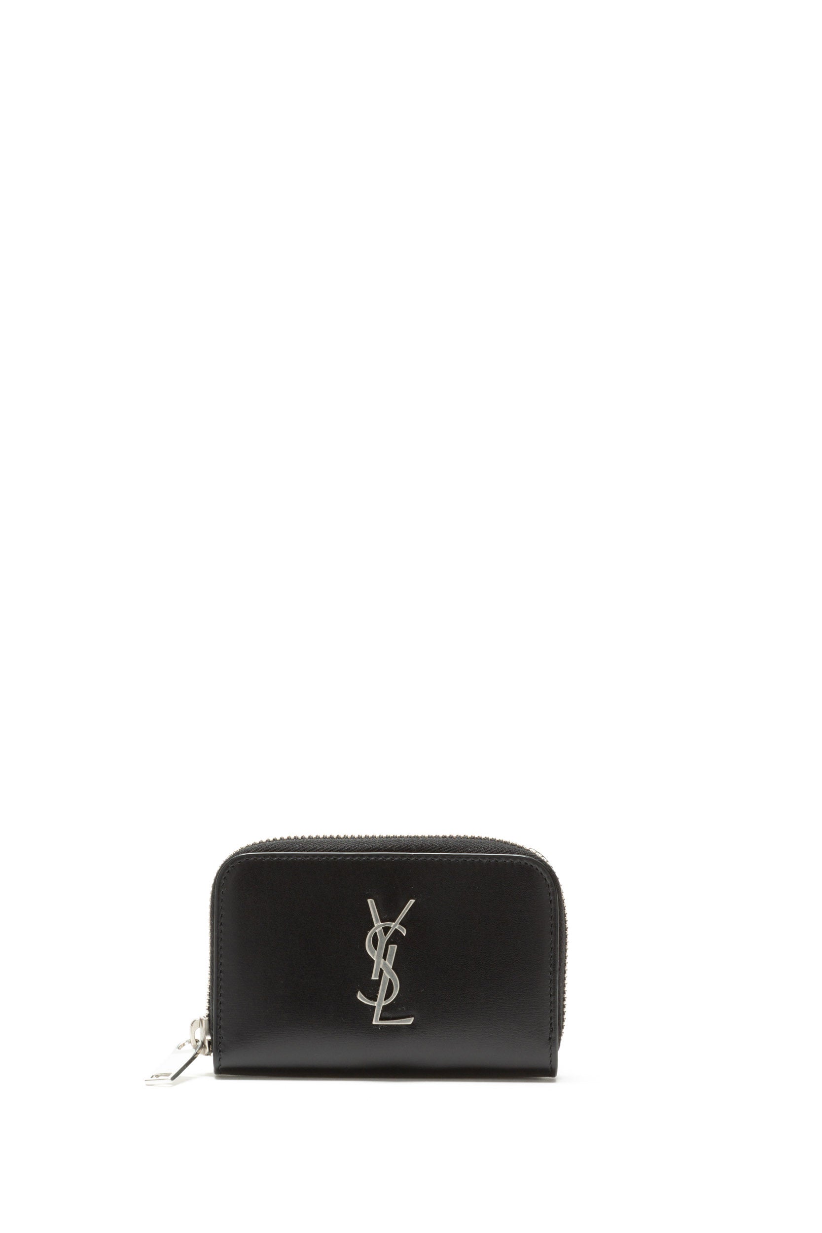 Saint Laurent Portamonete Cassandre in pelle liscia con logo in metallo