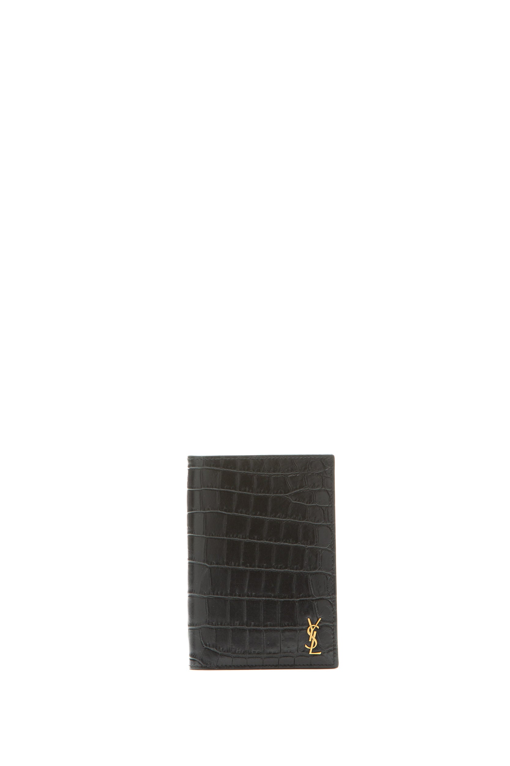Saint Laurent Custodia per Passaporto Monogram in Pelle Goffrata Coccodrillo