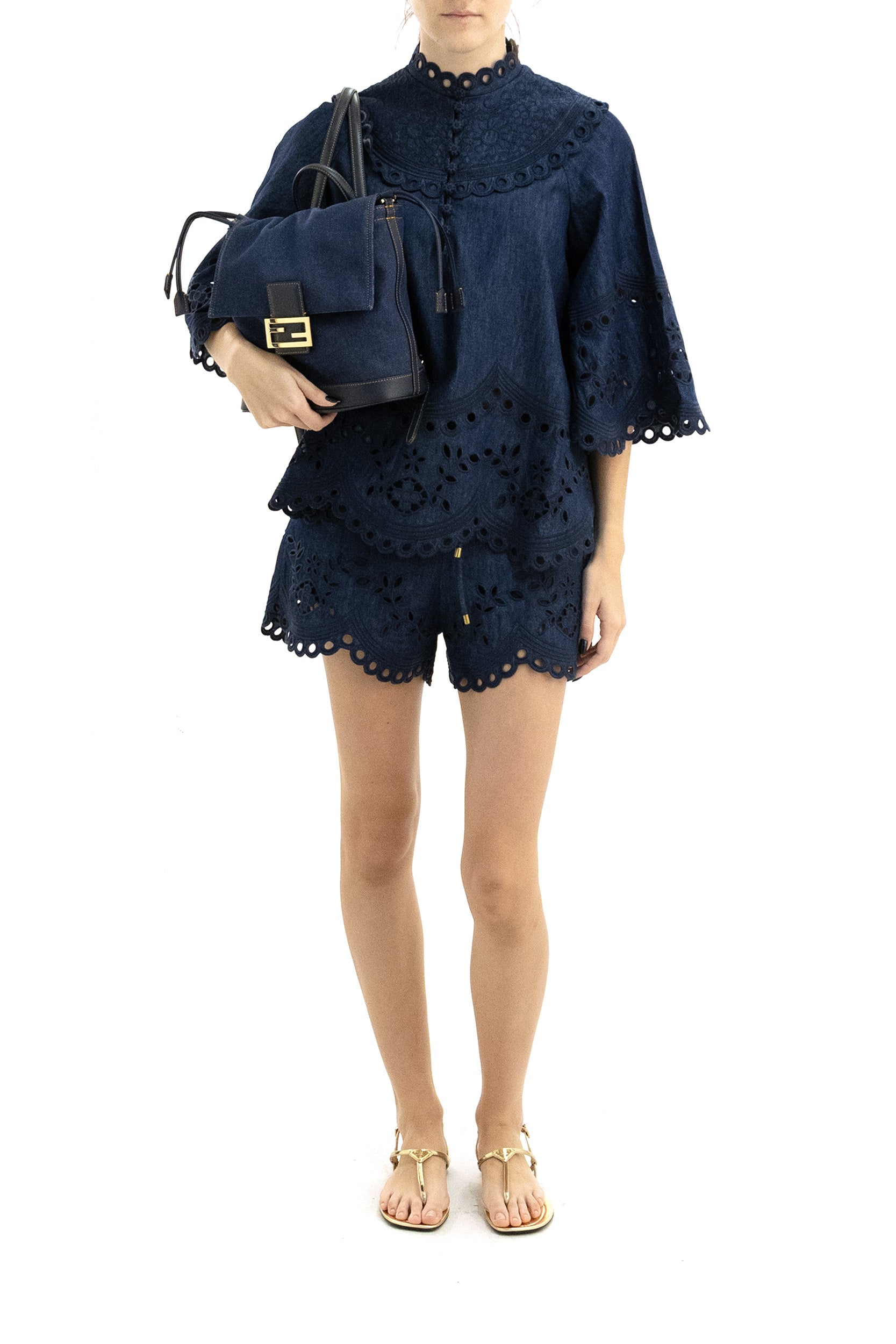Zimmermann Blusa in denim di cotone di colore blu, view 2