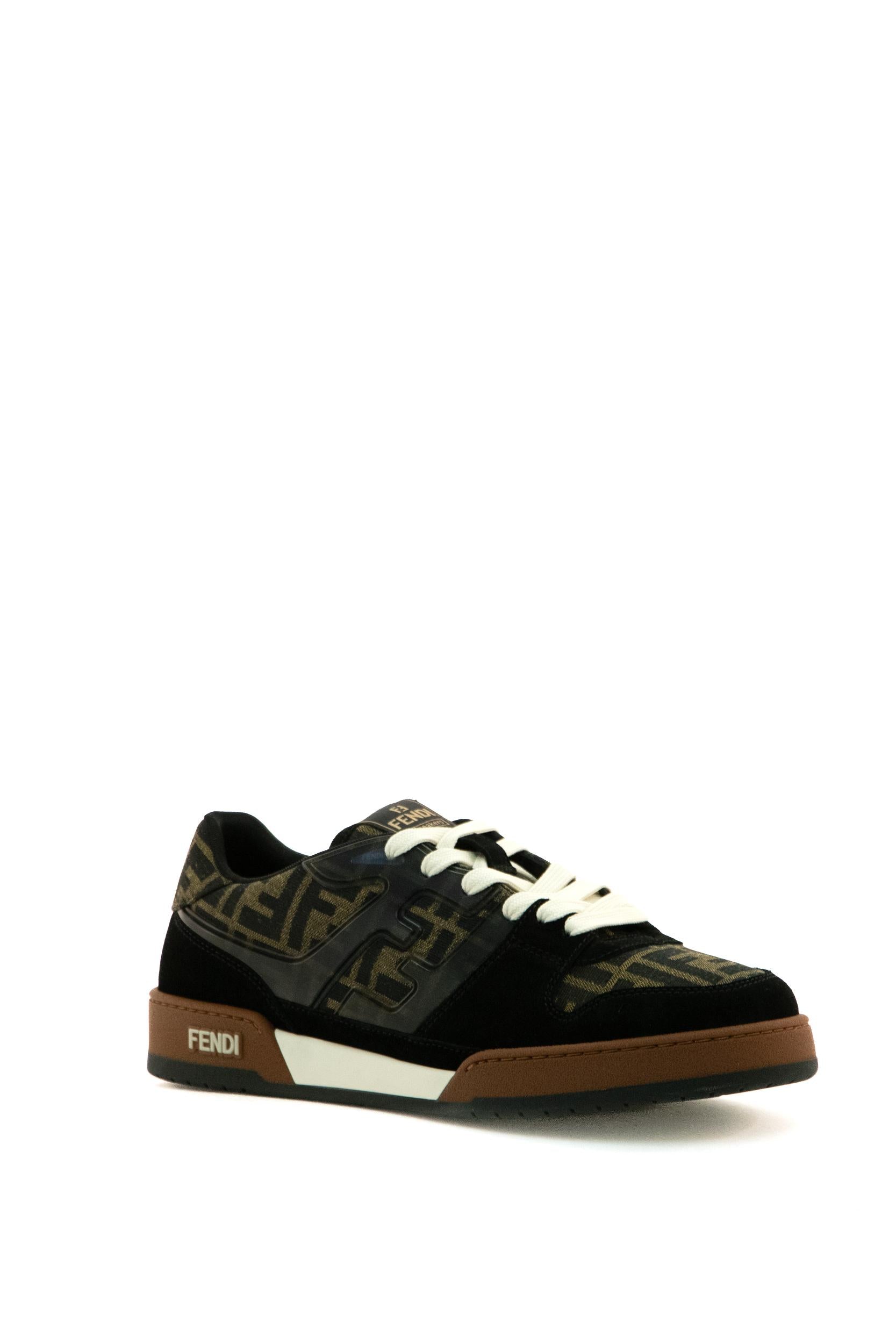 Fendi Sneakers Fendi Match low-top in canvas FF jacquard marrone e tabacco, view 2