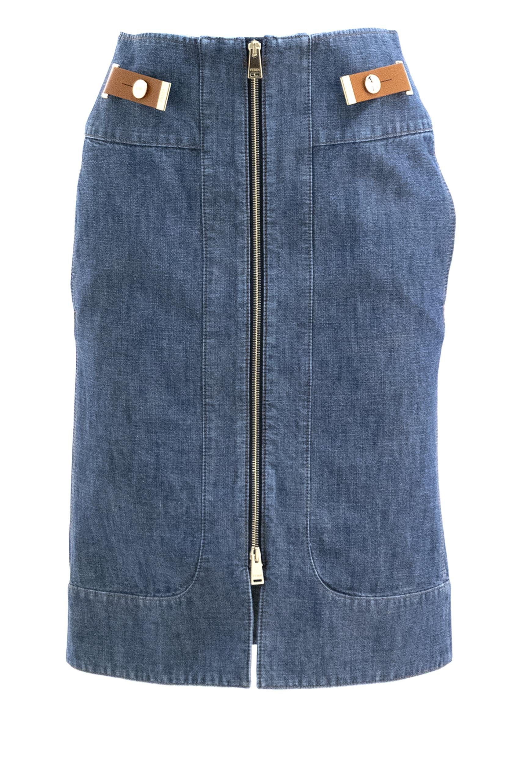 Fendi Gonna in chambray di colore blu