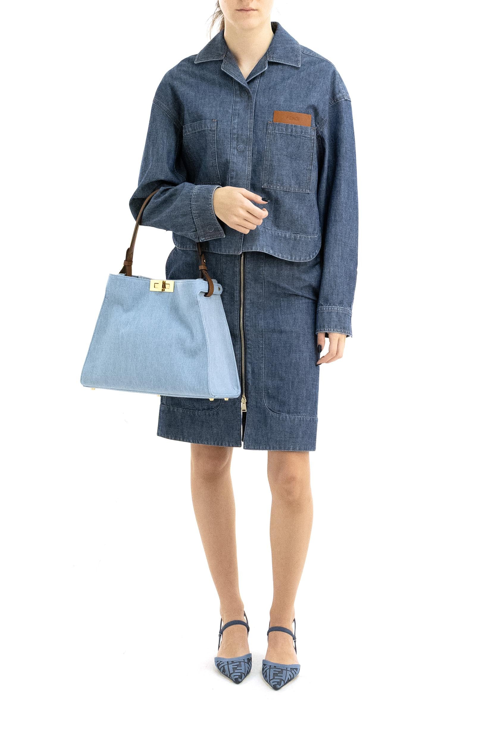 Fendi Gonna in chambray di colore blu, view 2