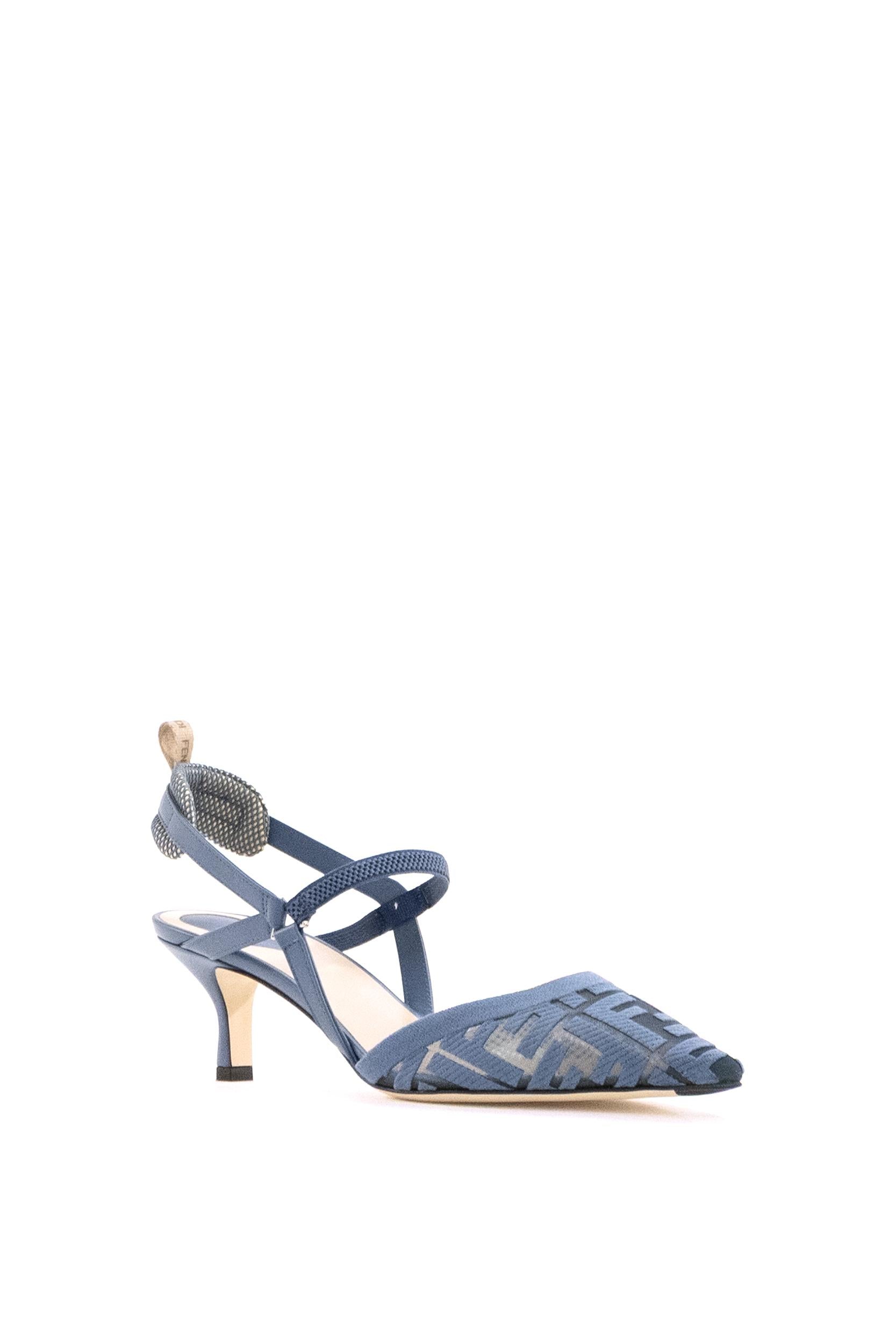 Fendi Slingbacks Colibrì Lite in mesh con ricamo FF color azzurro, view 2