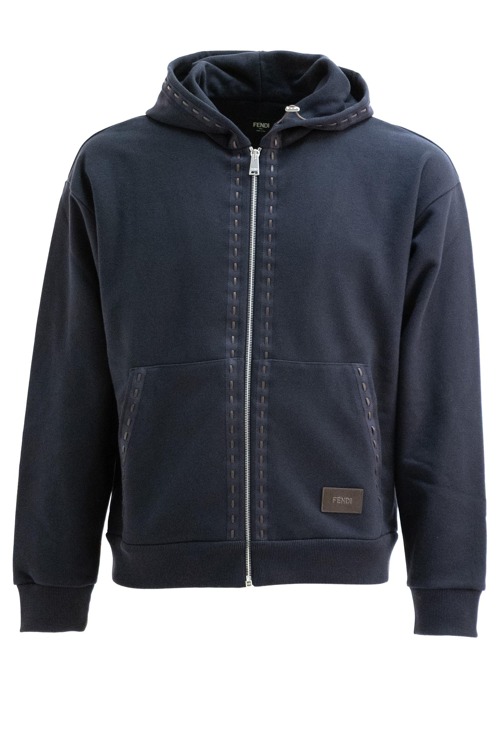 Fendi Felpa con cappuccio in cotone di colore blu