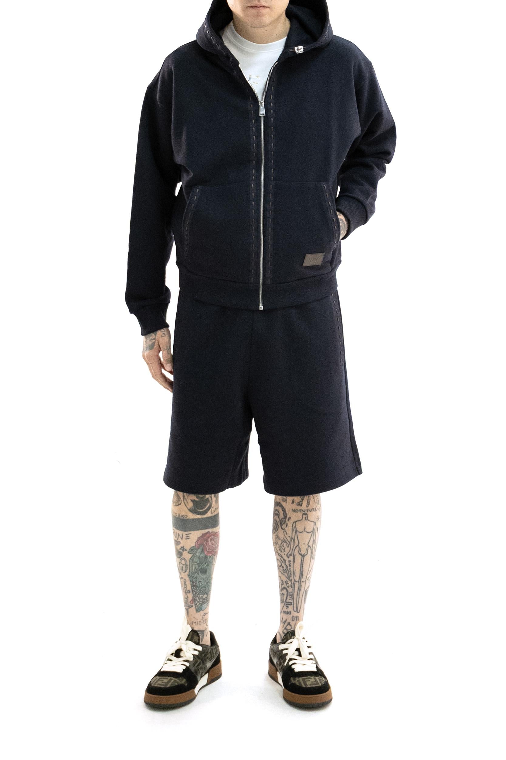 Fendi Felpa con cappuccio in cotone di colore blu, view 2