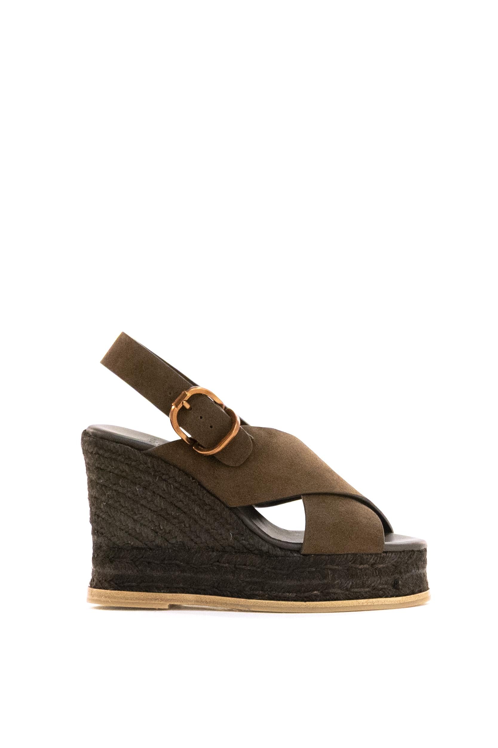 CASTANER Espadrillas con zeppa Betina in suede di colore marone