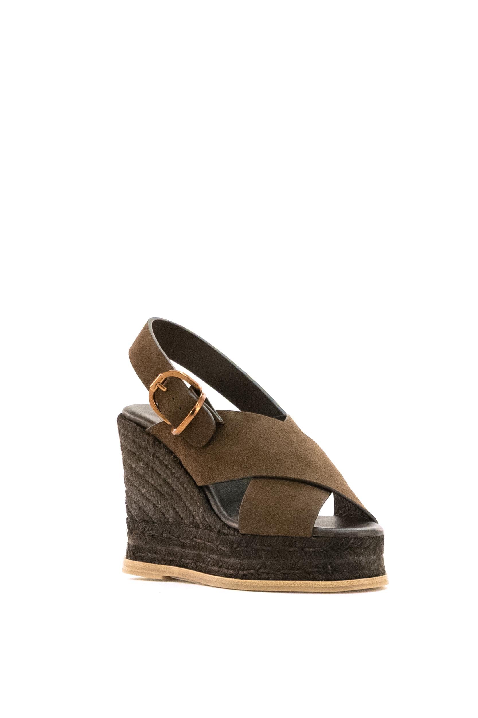 CASTANER Espadrillas con zeppa Betina in suede di colore marone, view 2