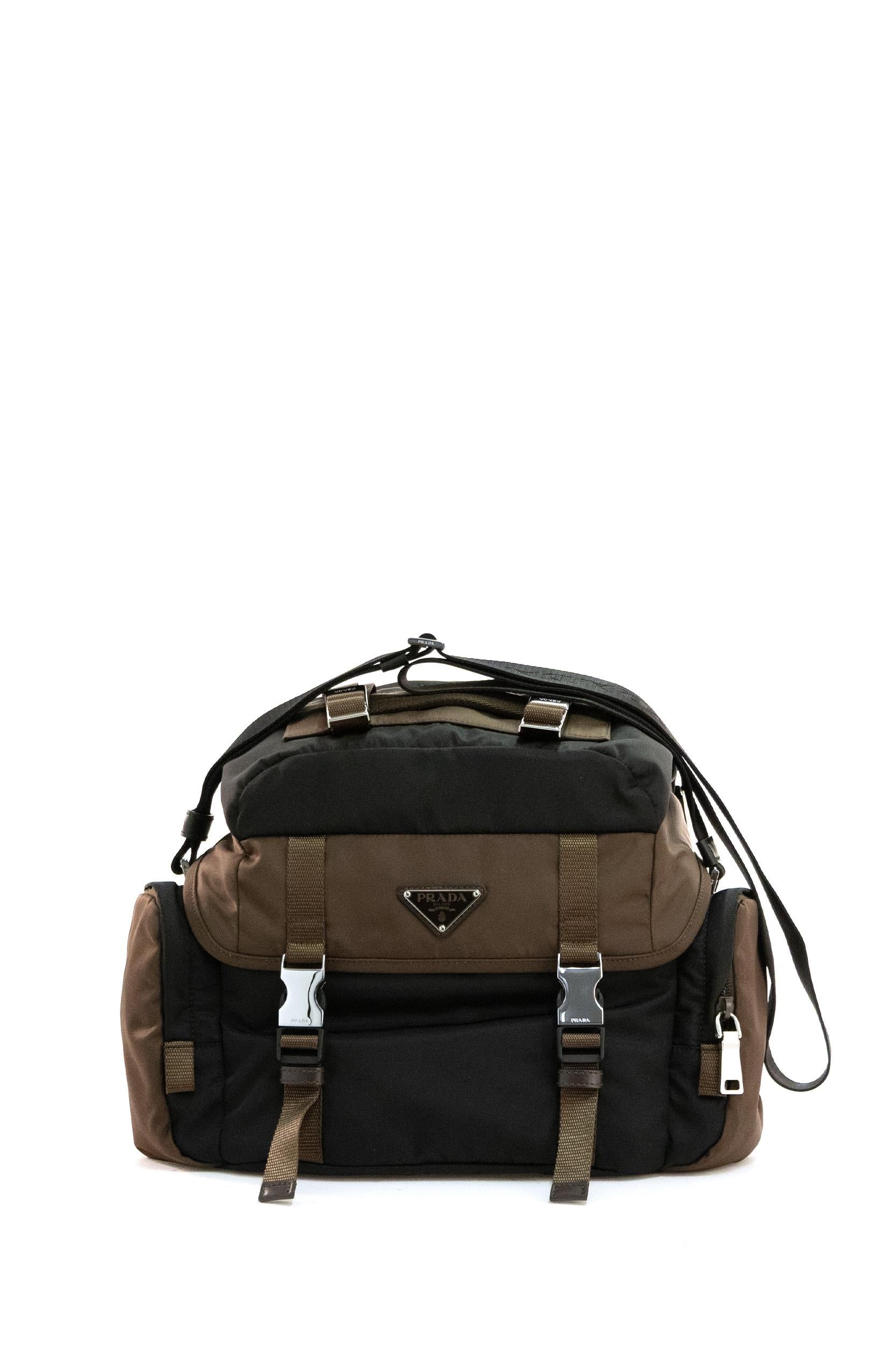 Prada Borsa a tracolla in Re-Nylon di colore nero e marrone