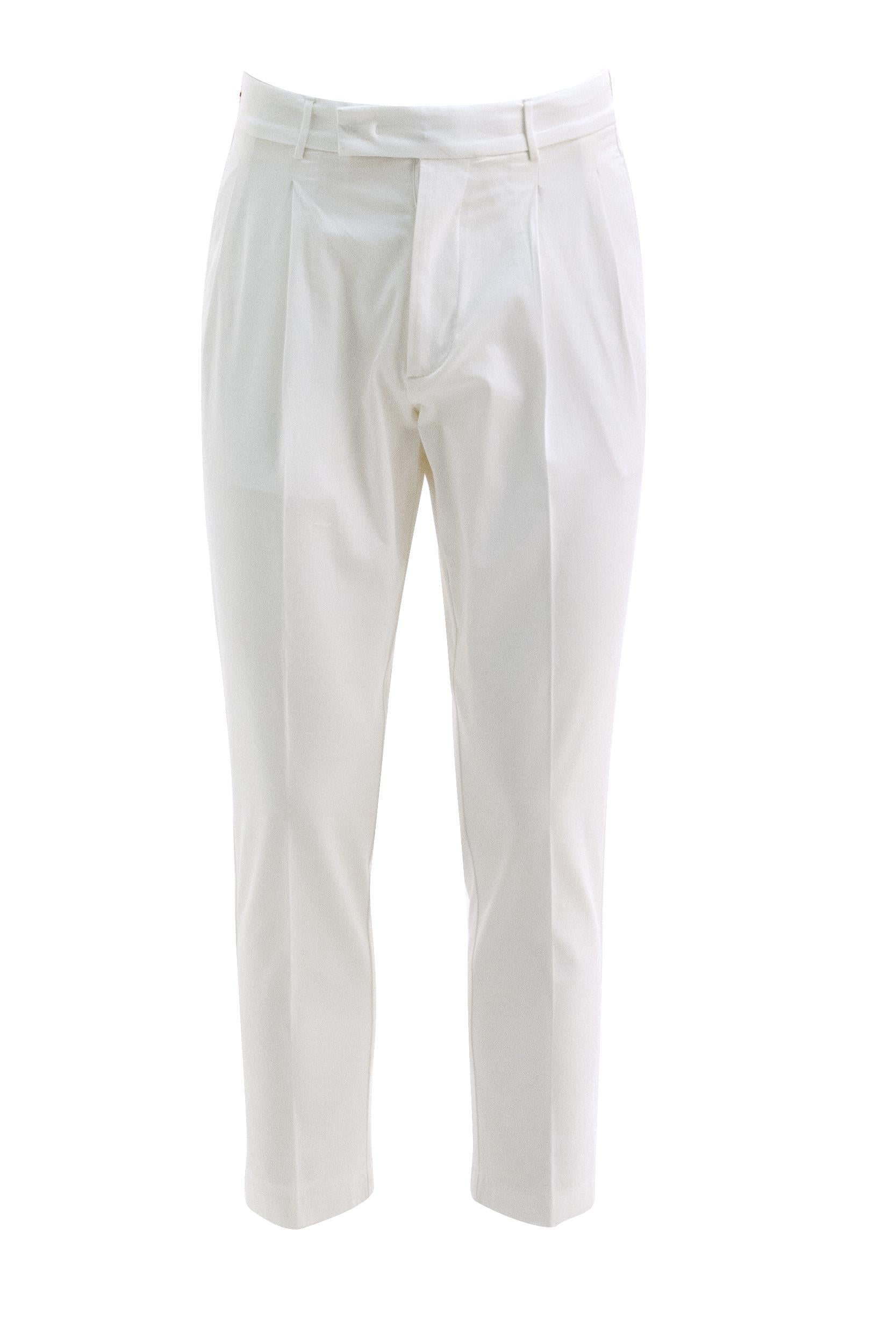 INCOTEX Pantaloni in cotone e lino di colore bianco