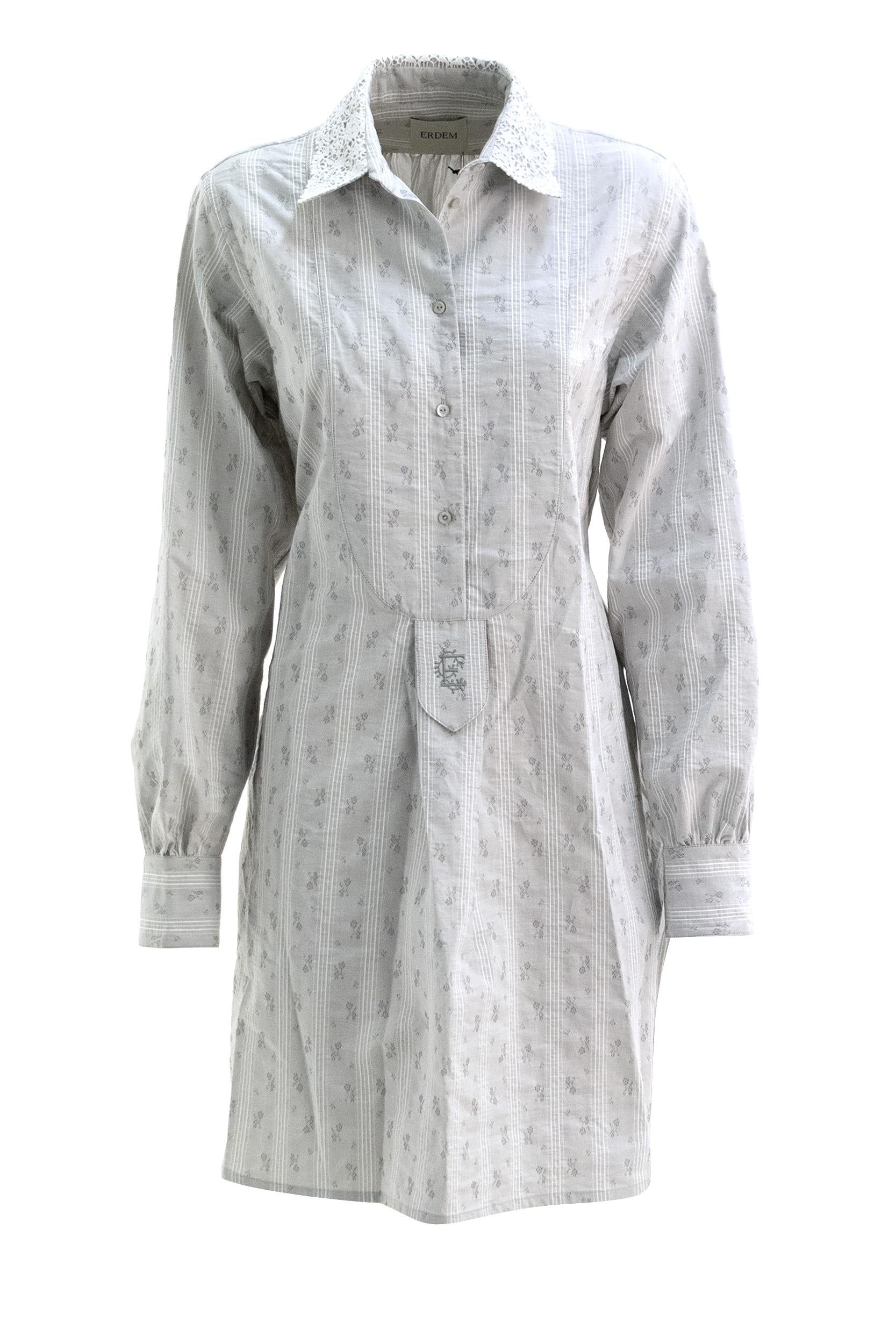 ERDEM Abito chemisier in cotone a righe di colore grigio e bianco