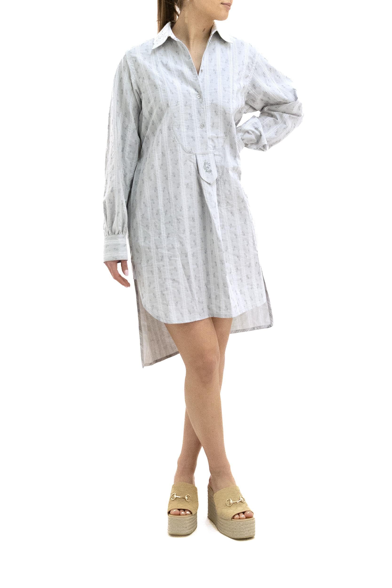 ERDEM Abito chemisier in cotone a righe di colore grigio e bianco, view 2