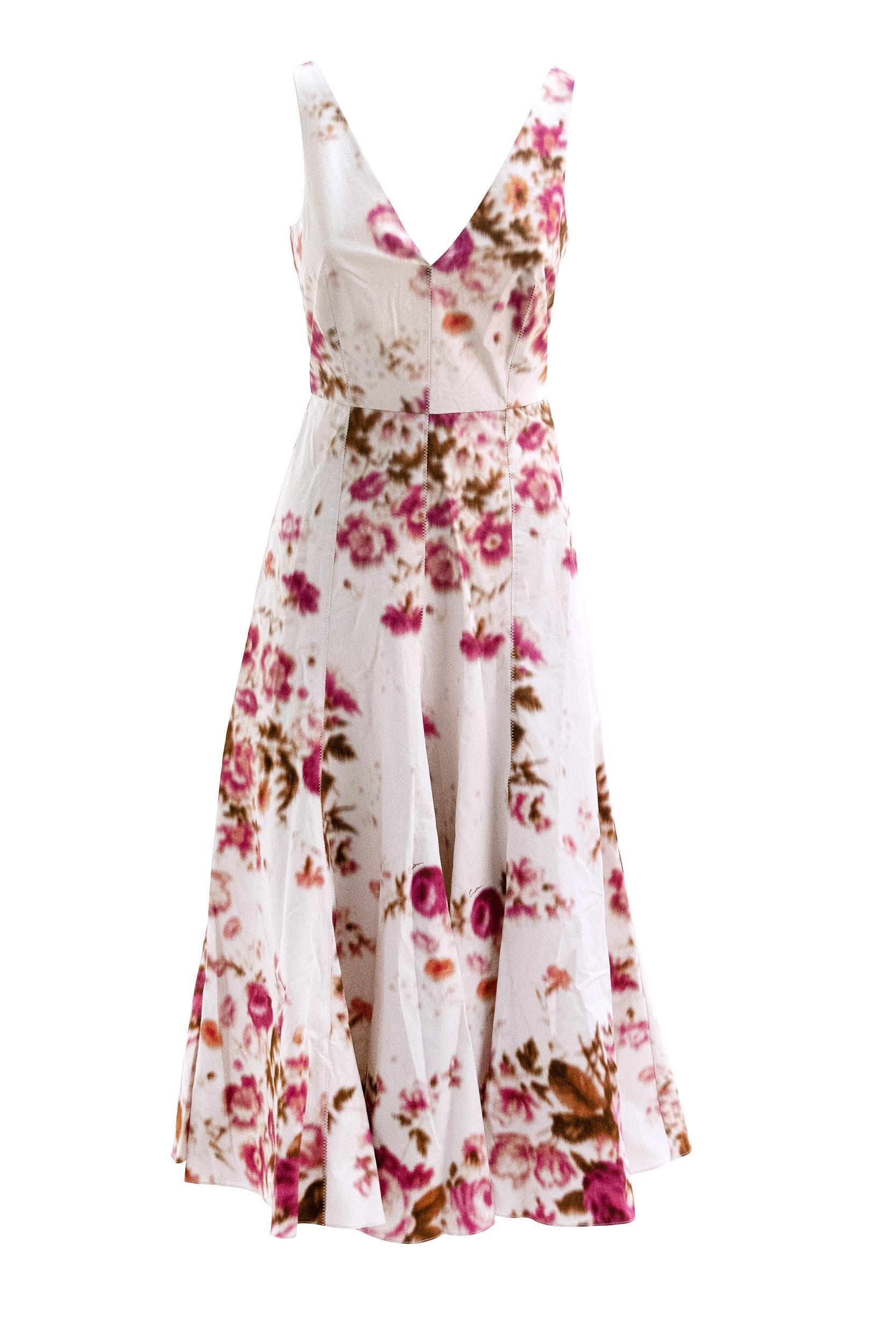ERDEM Abito in cotone di colore bianco con stampa floreale di colore rosa