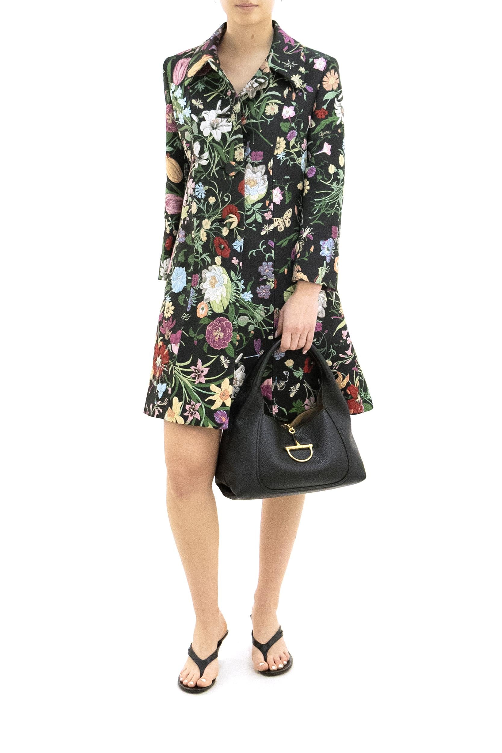 Gucci Cappotto in broccato di seta multicolore Gucci Flora, view 2