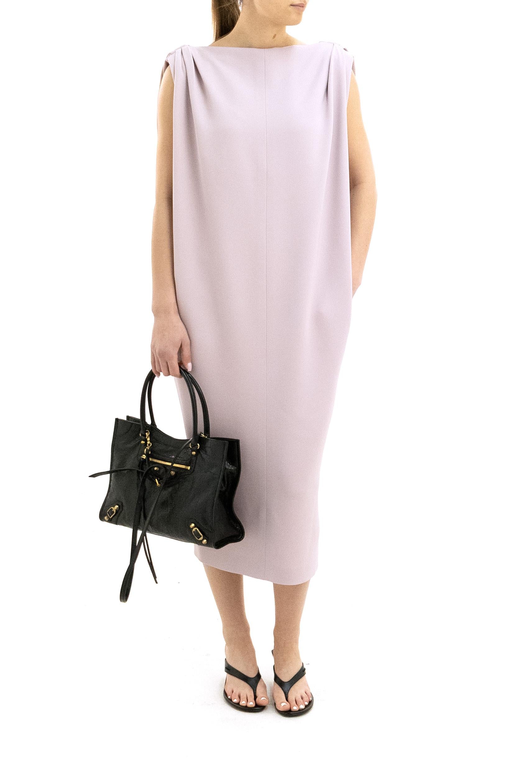 Balenciaga Abito in crêpe di lana e seta color rosa cipria, view 2