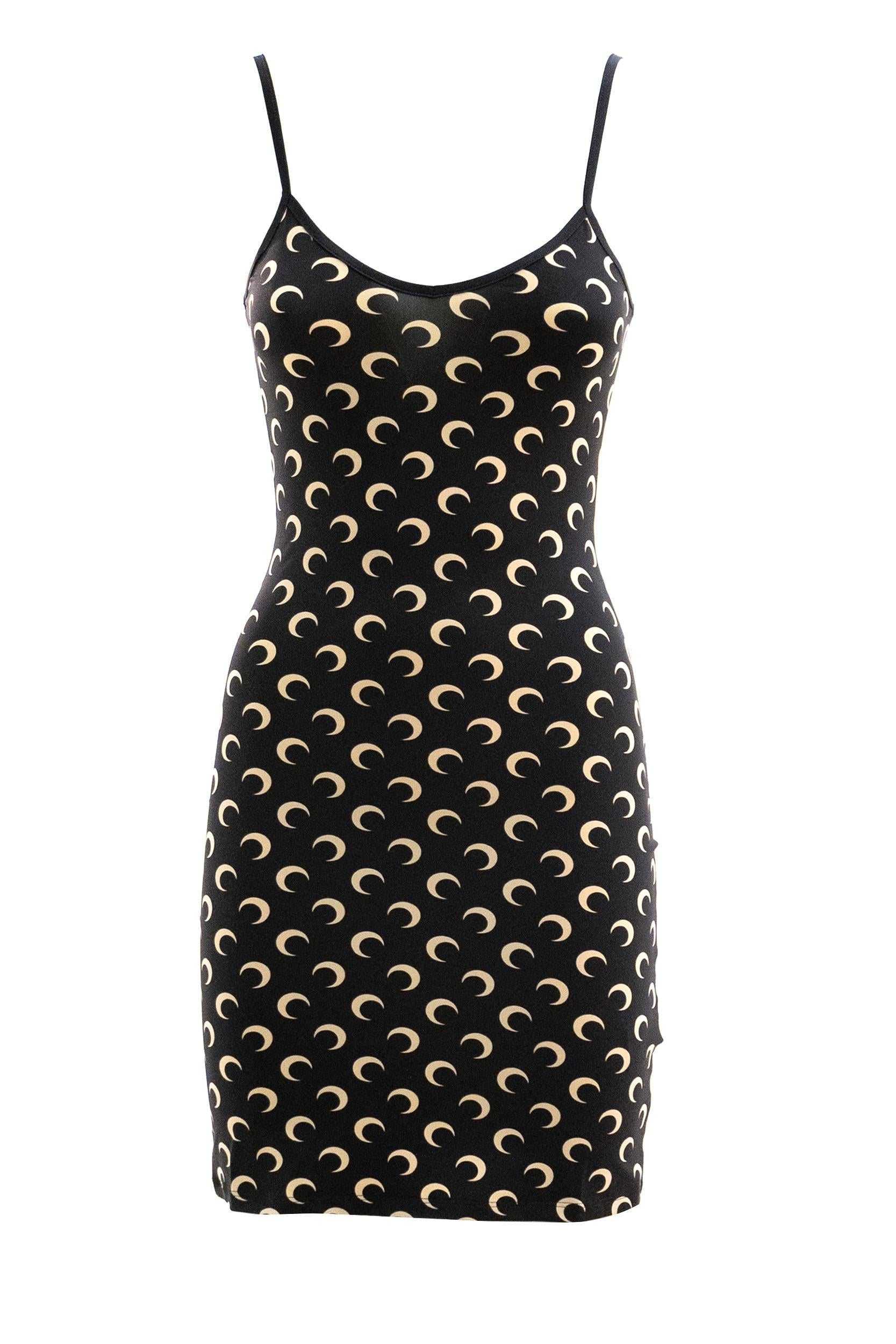 MARINE SERRE Abito in jersey elasticizzato con stampa Moon di colore nero e beige