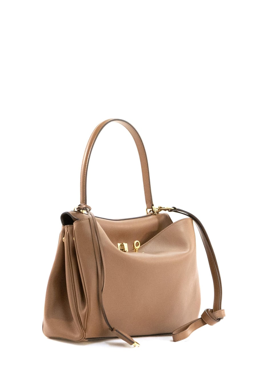 Balenciaga Borsa Rodeo Media  in pelle liscia color cammello, view 2