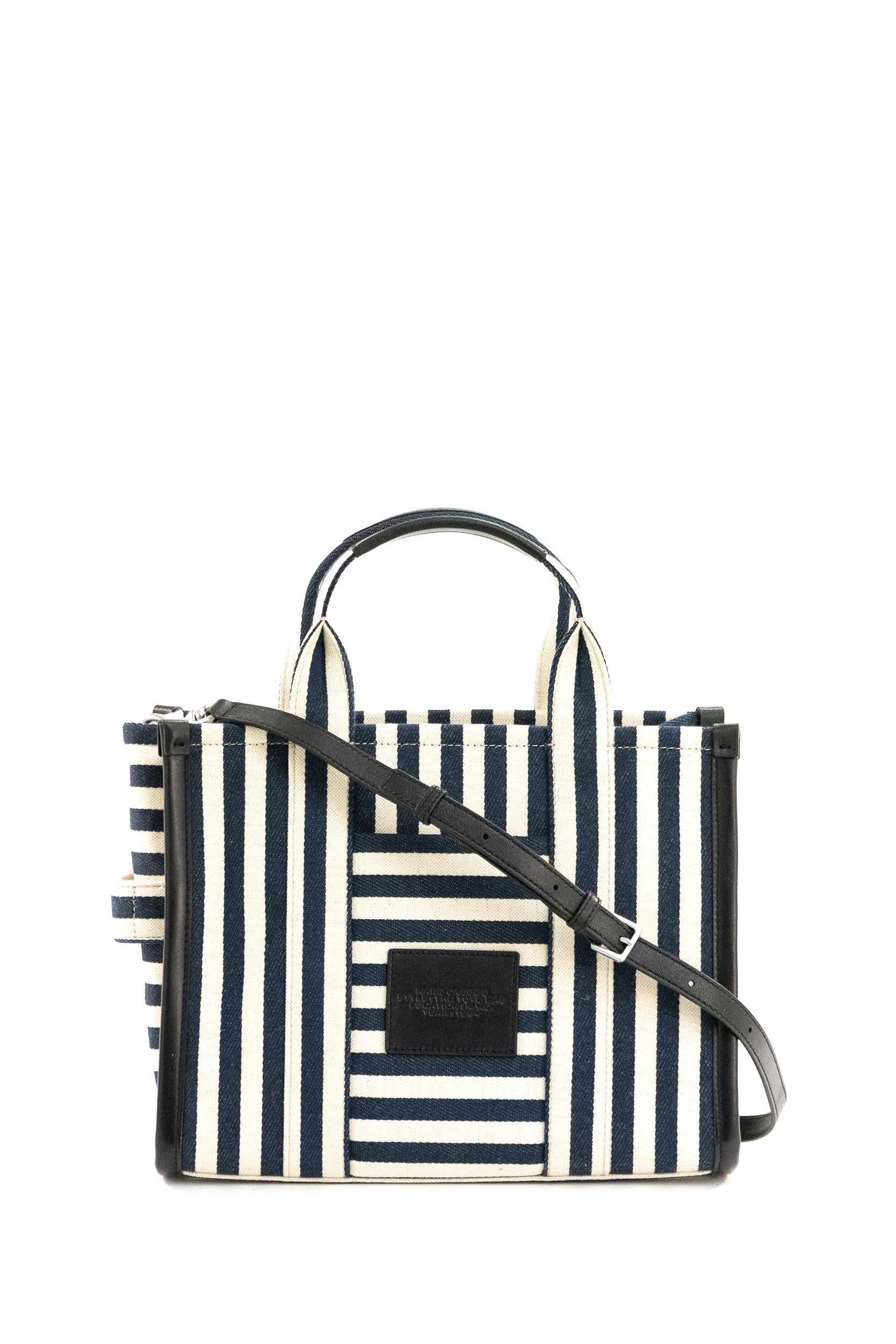 Marc Jacobs The Tote Bag in canvas a righe di colore bianco e blu