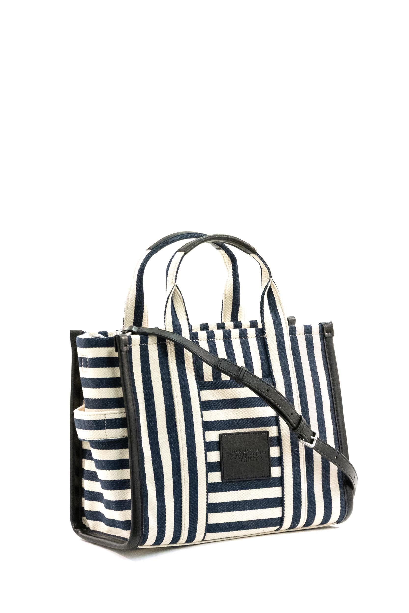 Marc Jacobs The Tote Bag in canvas a righe di colore bianco e blu, view 2
