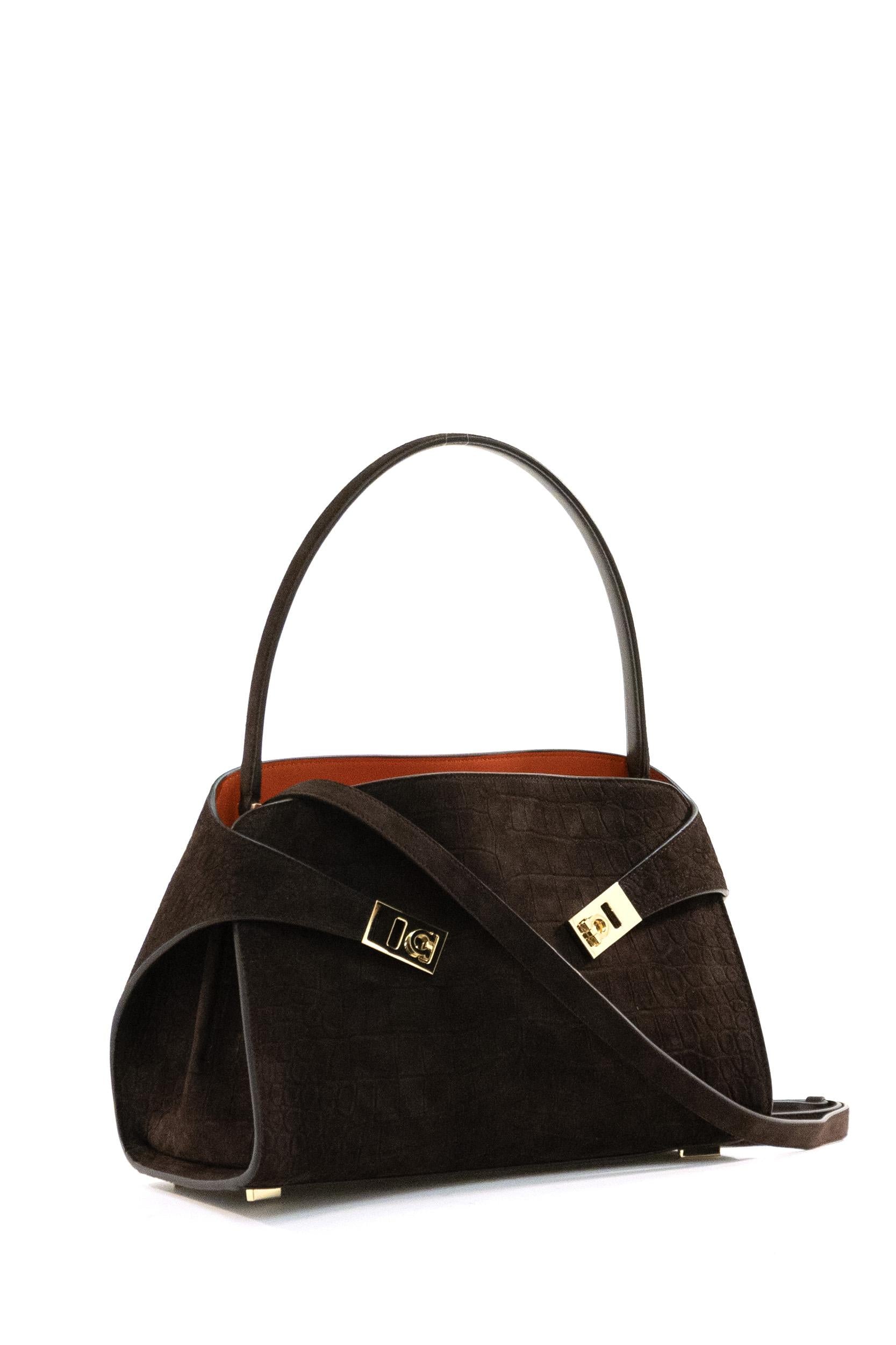 Ferragamo Borsa Hug in suede stampa cocco di colore marrone, view 2