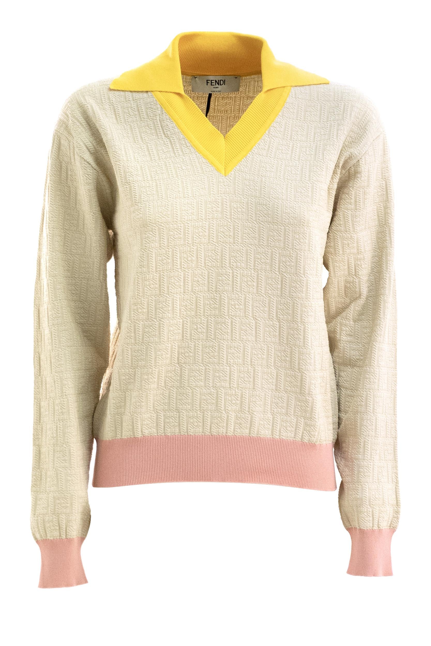 Fendi Pullover FF jacquard in cotone e seta di colore rosa