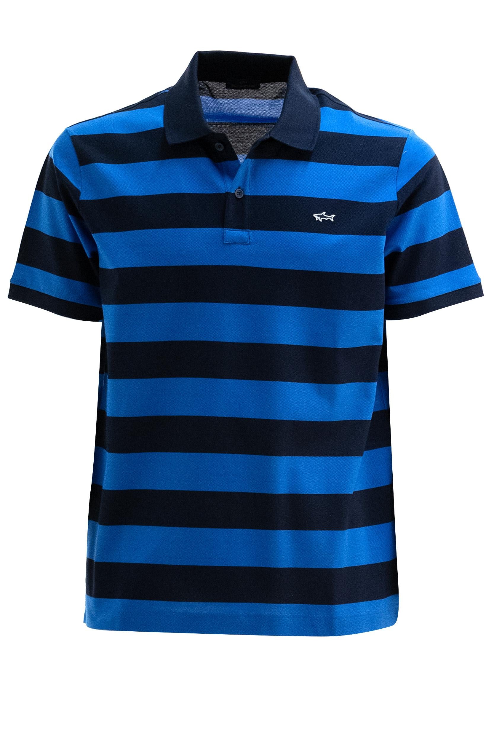 PAUL & SHARK Polo in piqué di cotone a righe di colore blu e azzurro