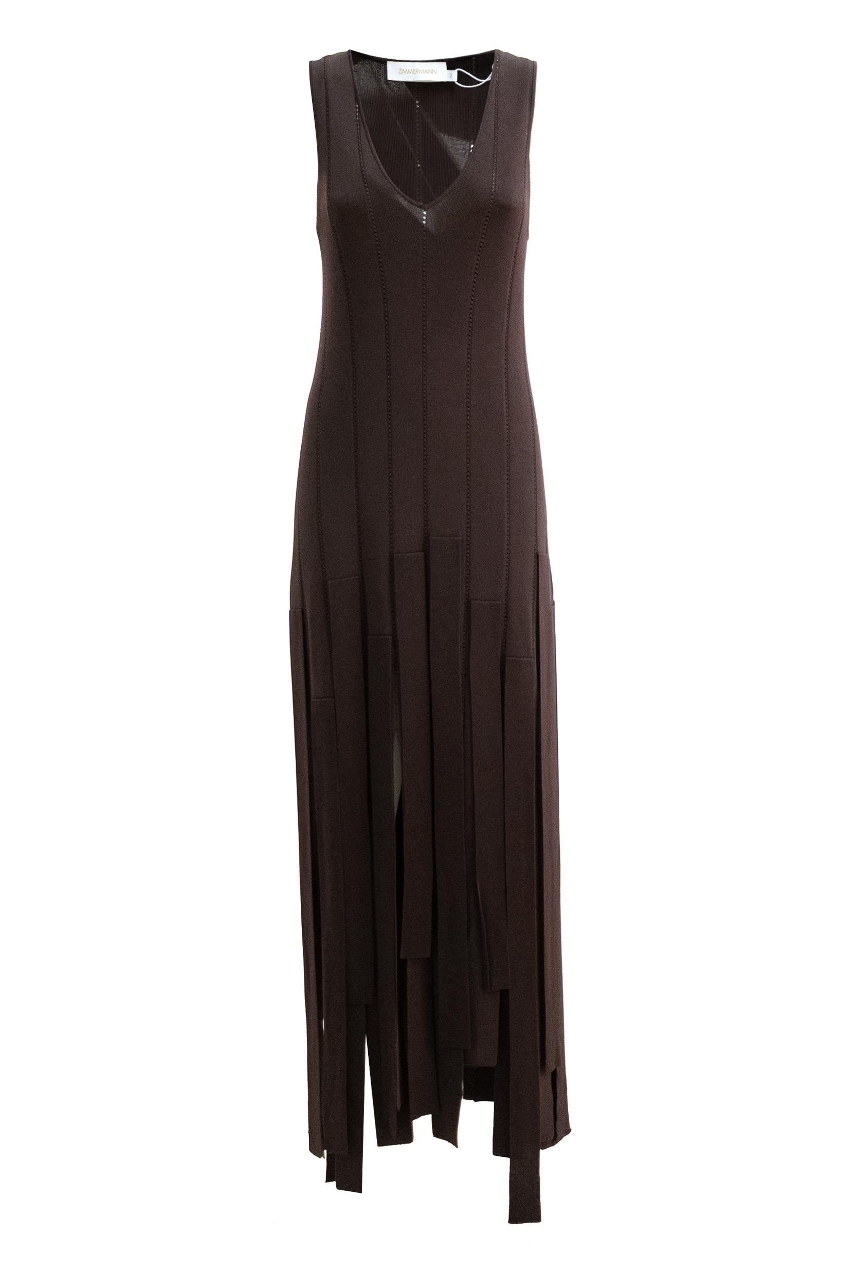 Zimmermann Abito midi Luna con frange di colore marrone