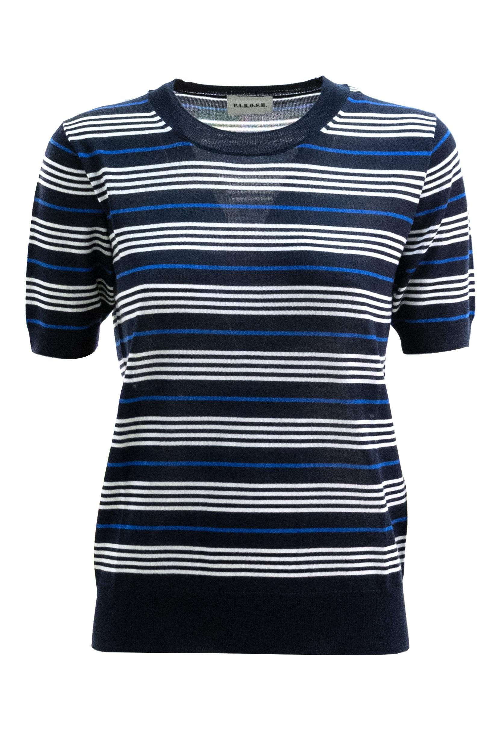 P.A.R.O.S.H. T-shirt in lana e seta a righe di colore blu e bianco
