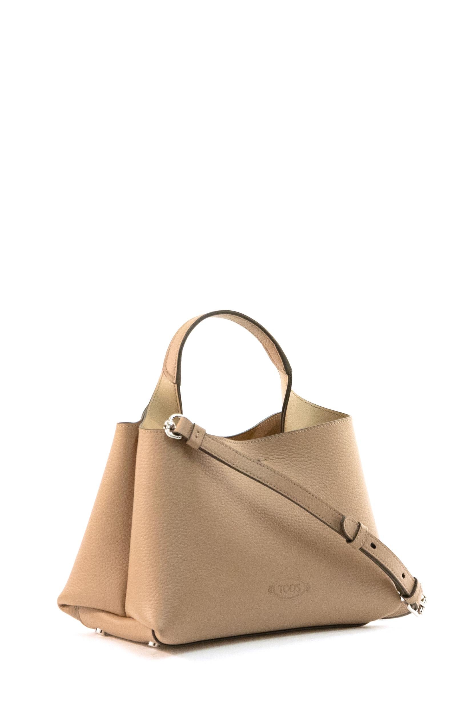 Tod's Borsa a mano in pelle martellata di colore beige, view 2