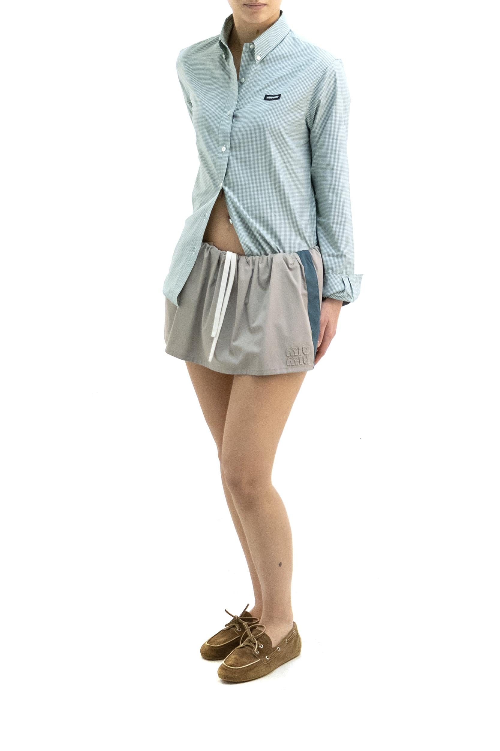 Miu Miu Minigonna in twill washed color kaki, view 2