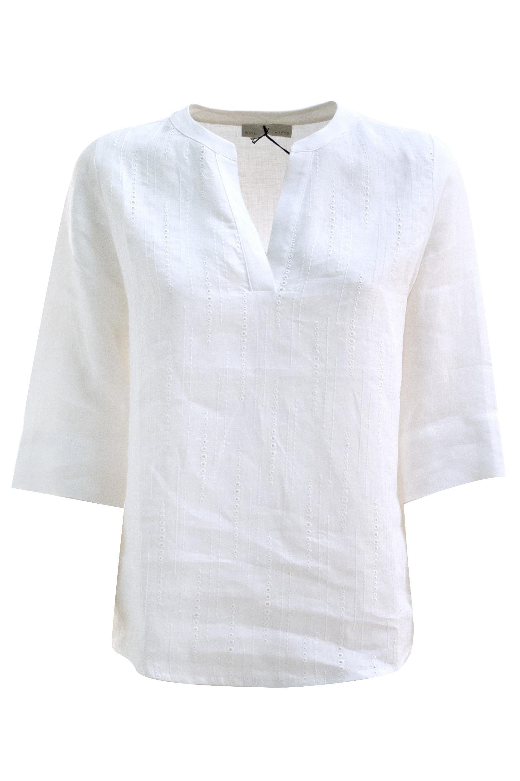 WHY CI T-shirt in lino di colore bianco