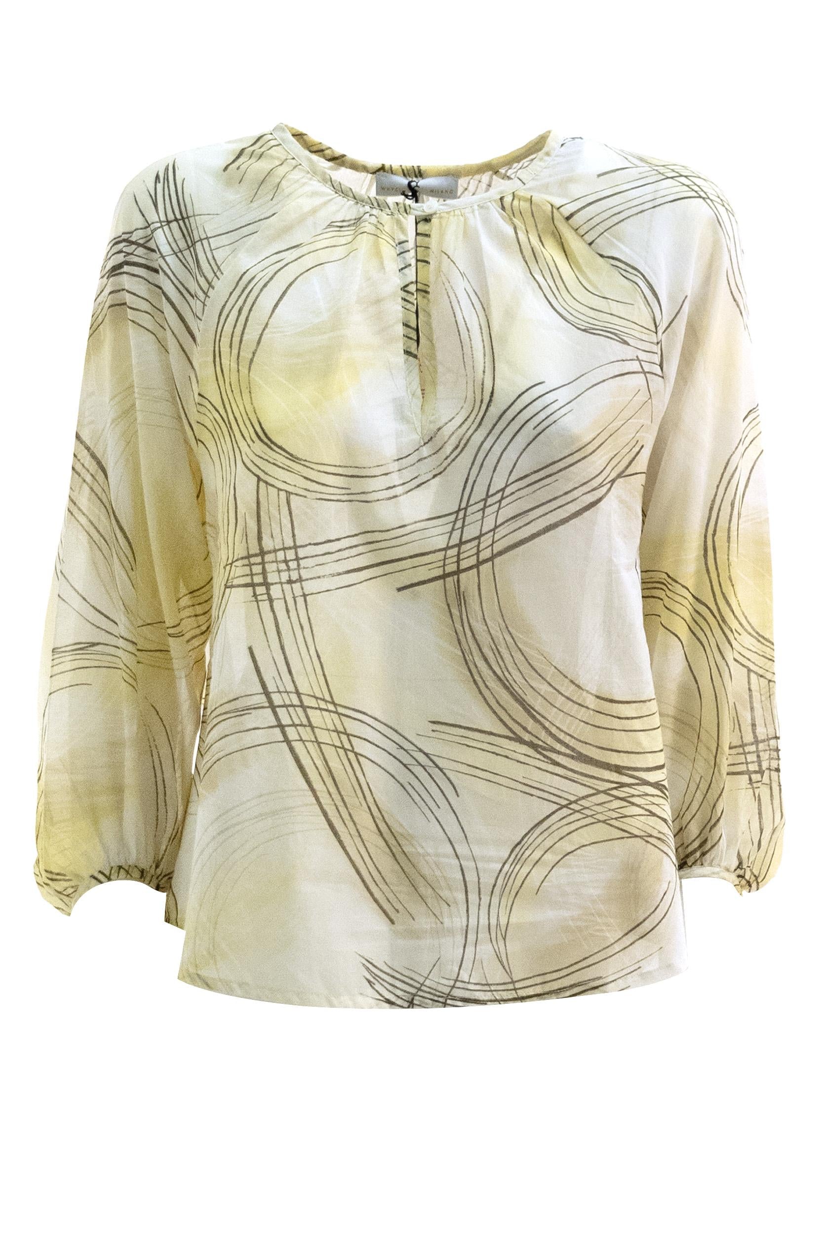 WHY CI Blusa in cotone con motivo astratto di colore giallo