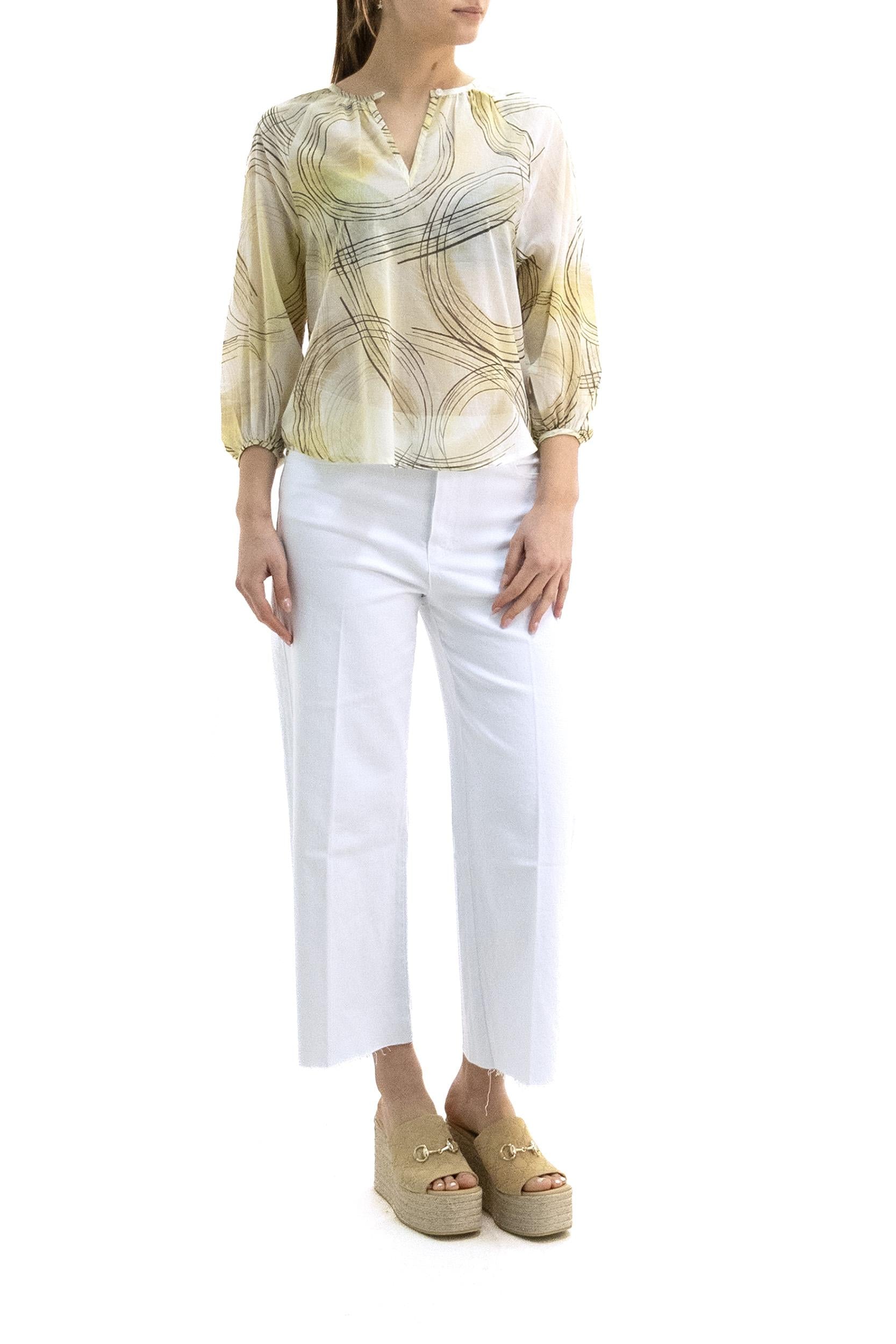 WHY CI Blusa in cotone con motivo astratto di colore giallo, view 2