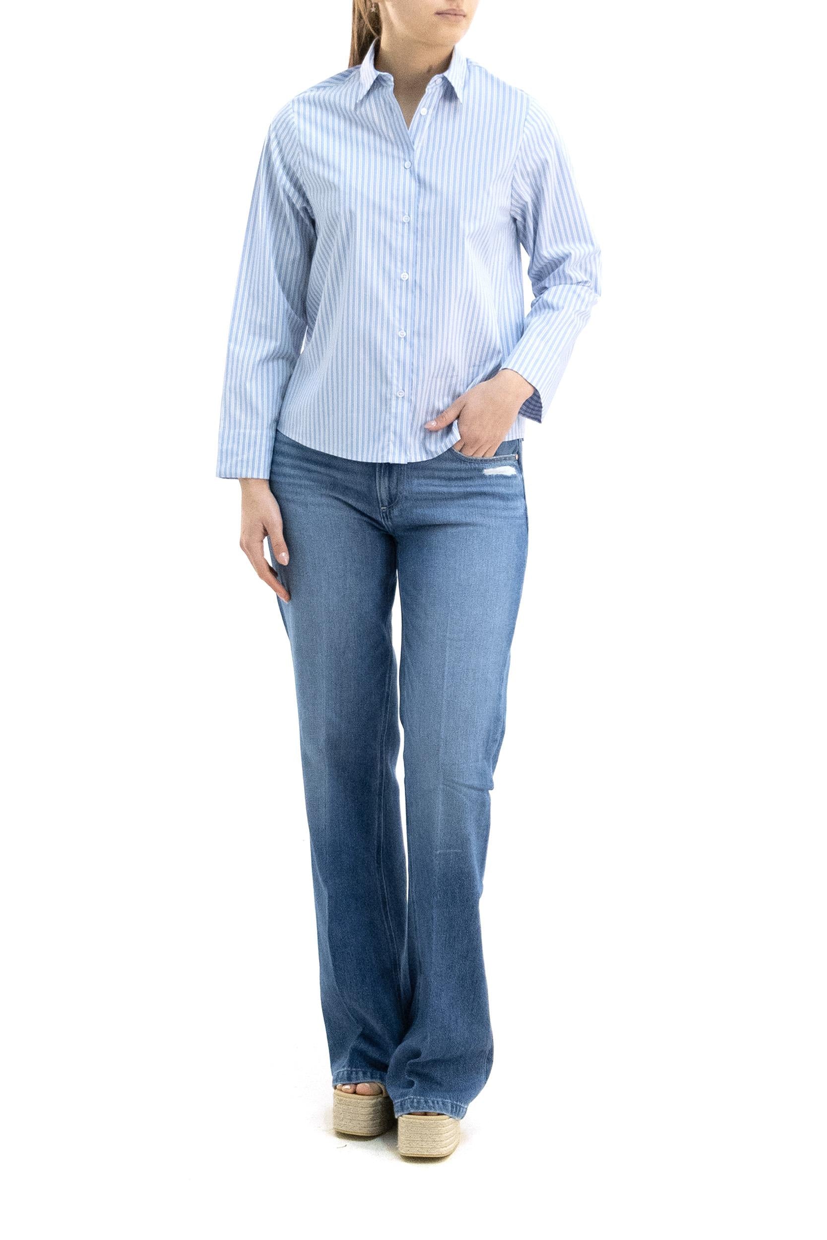 WHY CI Camicia in cotone a righe di colore bianco e azzurro, view 2
