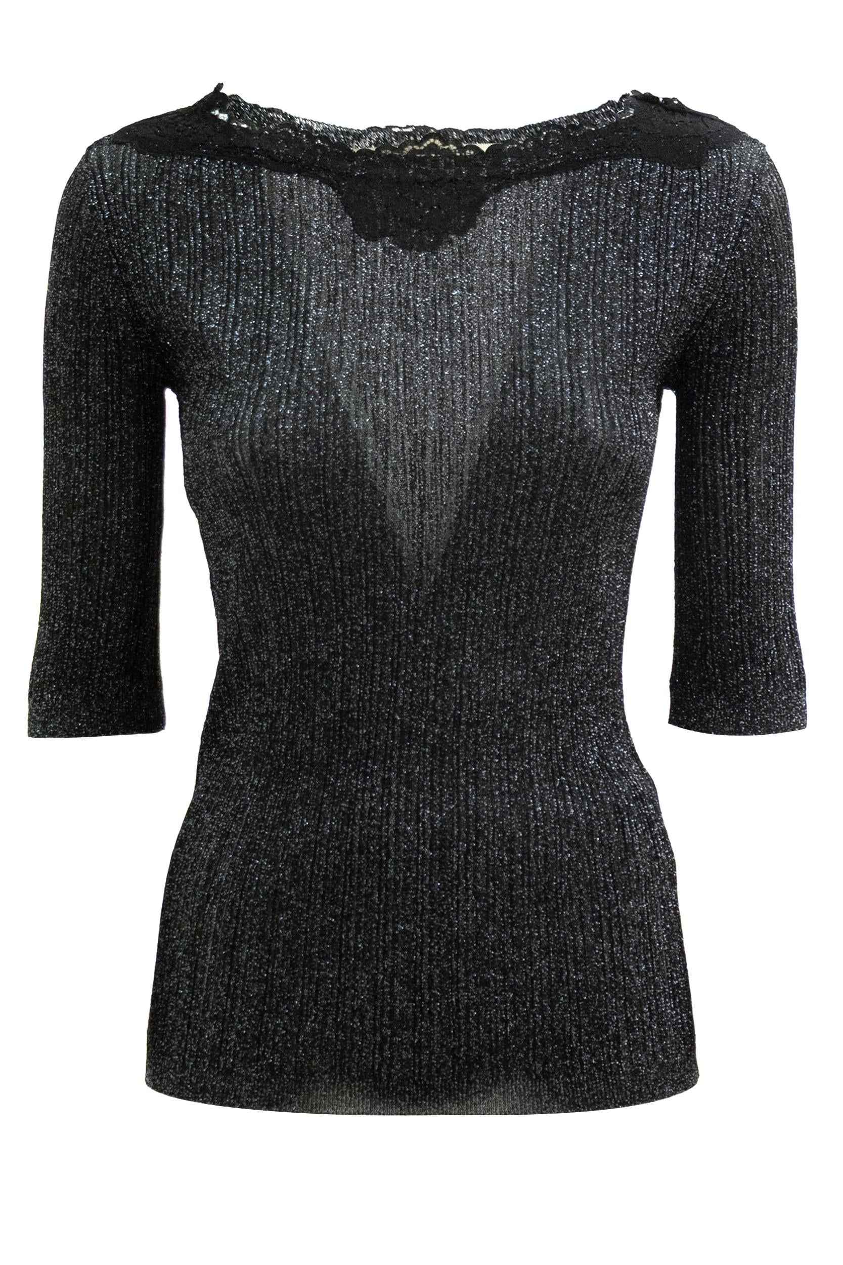Valentino Garavani Top in Maglia di Lurex con Pizzo
