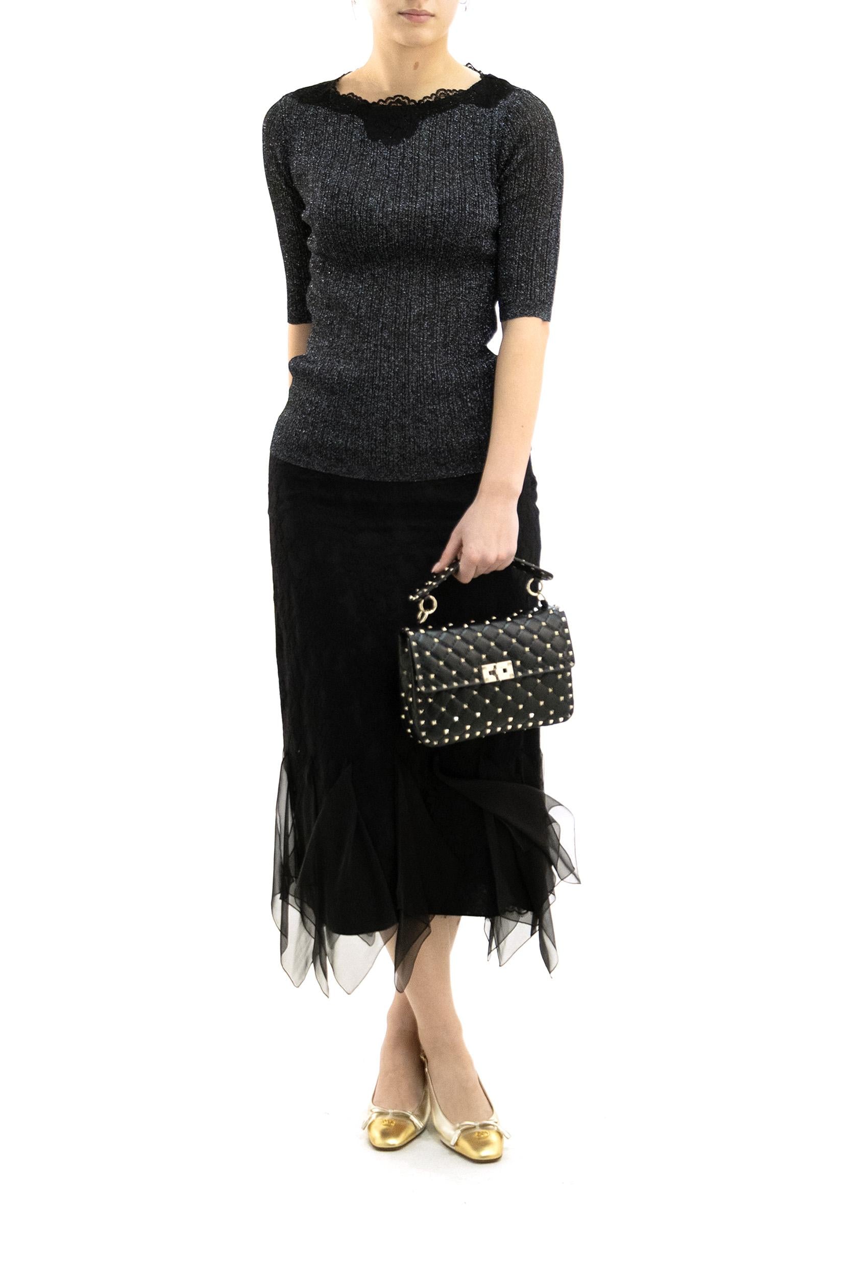 Valentino Garavani Top in Maglia di Lurex con Pizzo, view 2