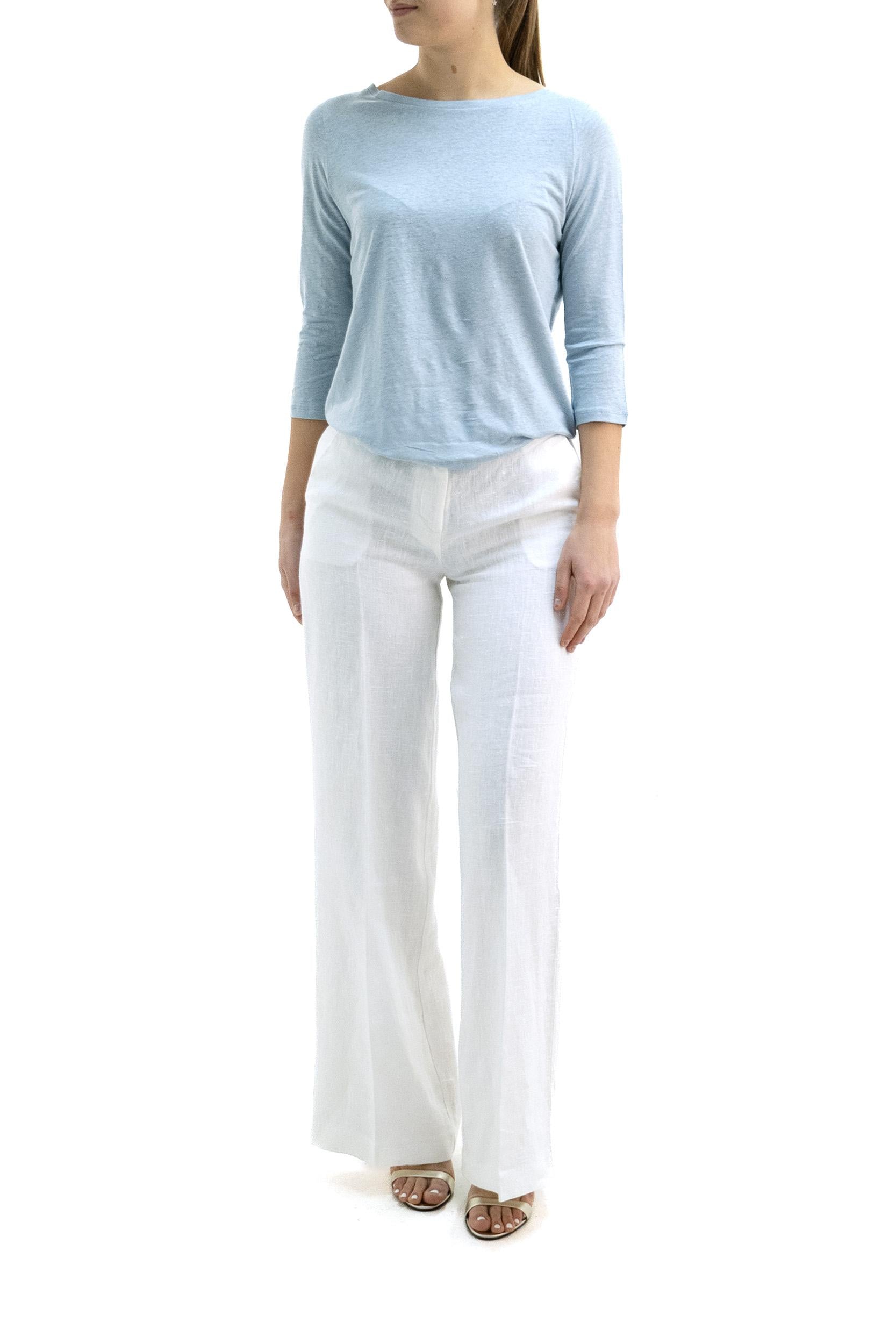 MAJESTIC T-shirt in lino di colore bianco, view 2