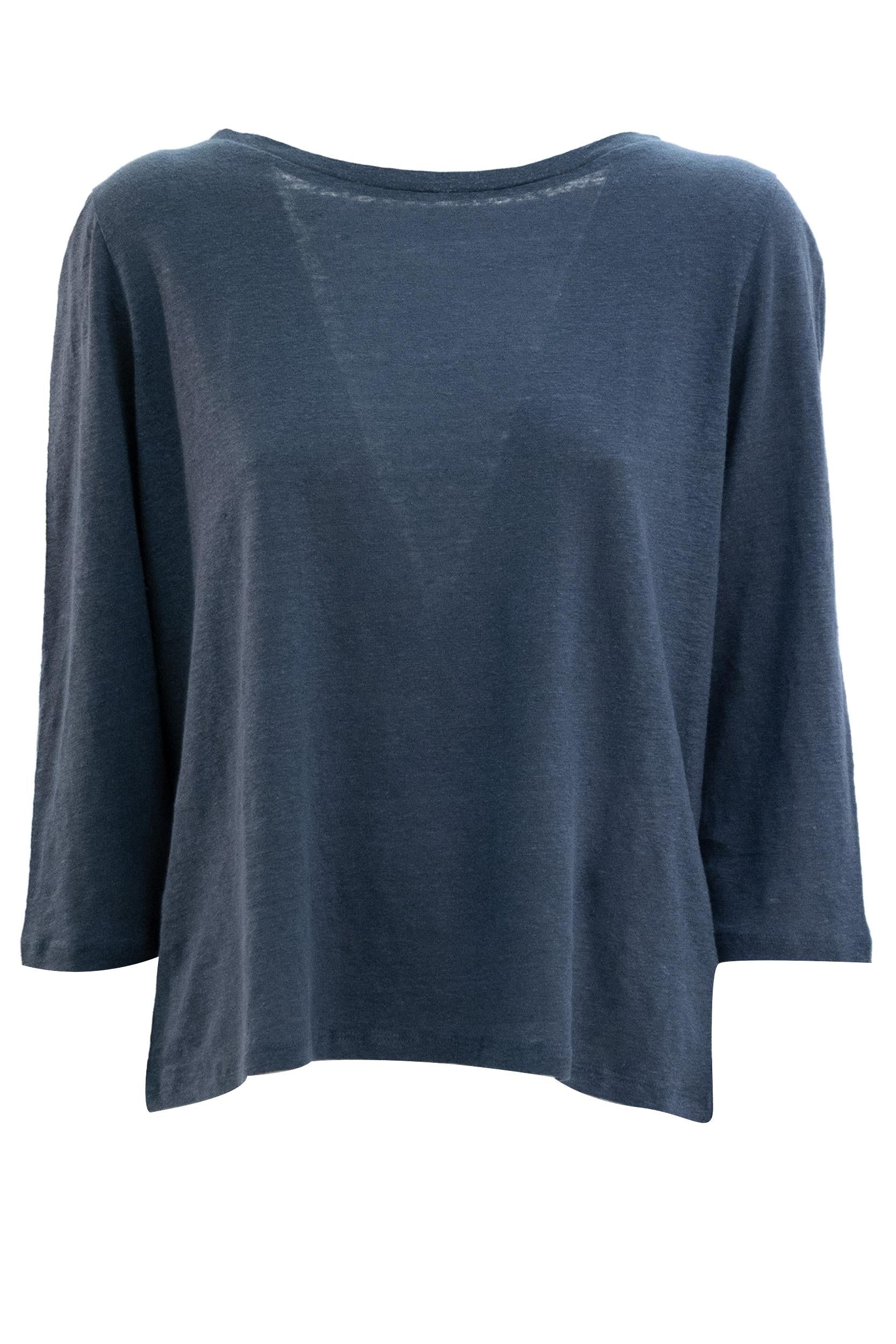 MAJESTIC T-shirt in lino di colore blu