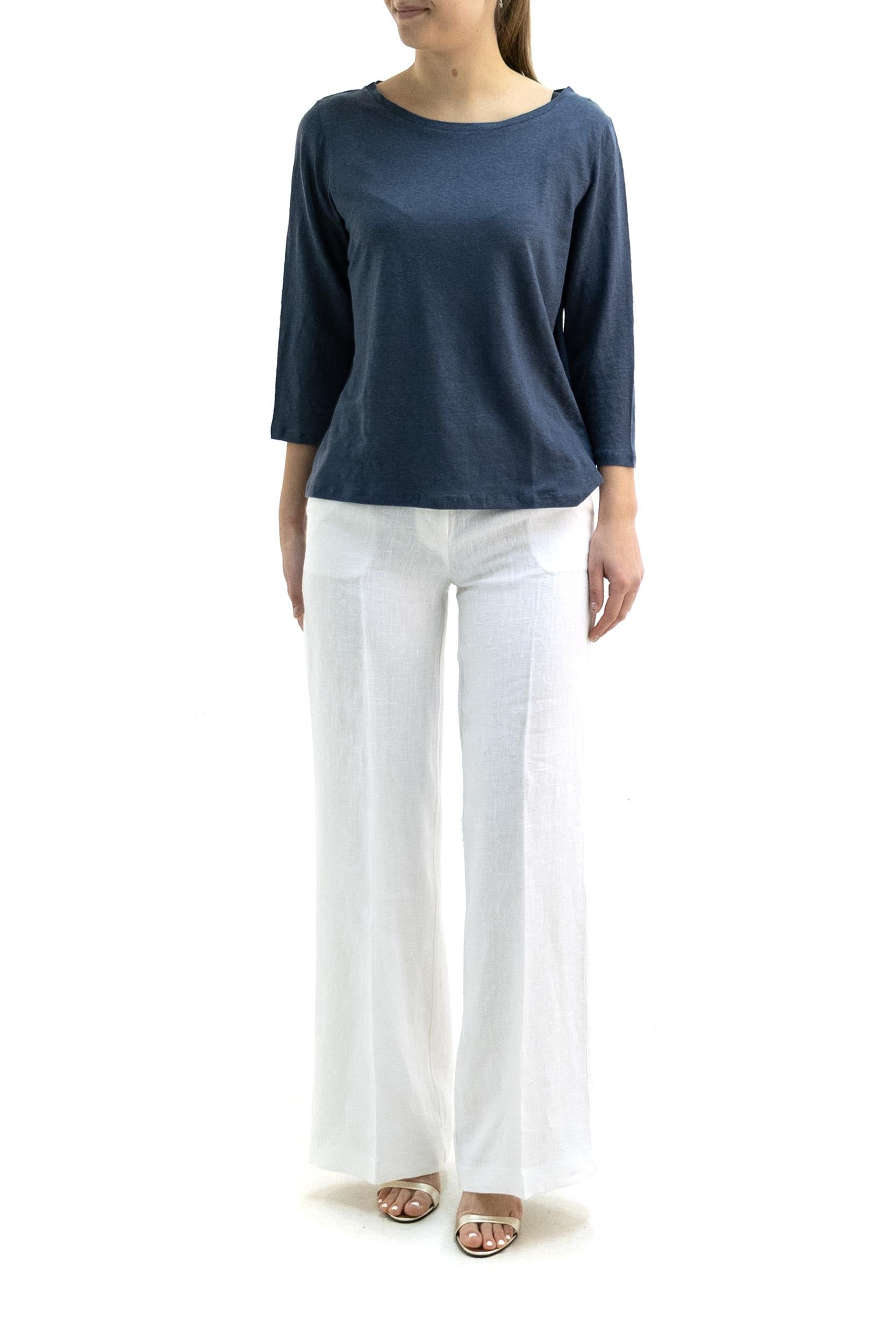 MAJESTIC T-shirt in lino di colore blu, view 2