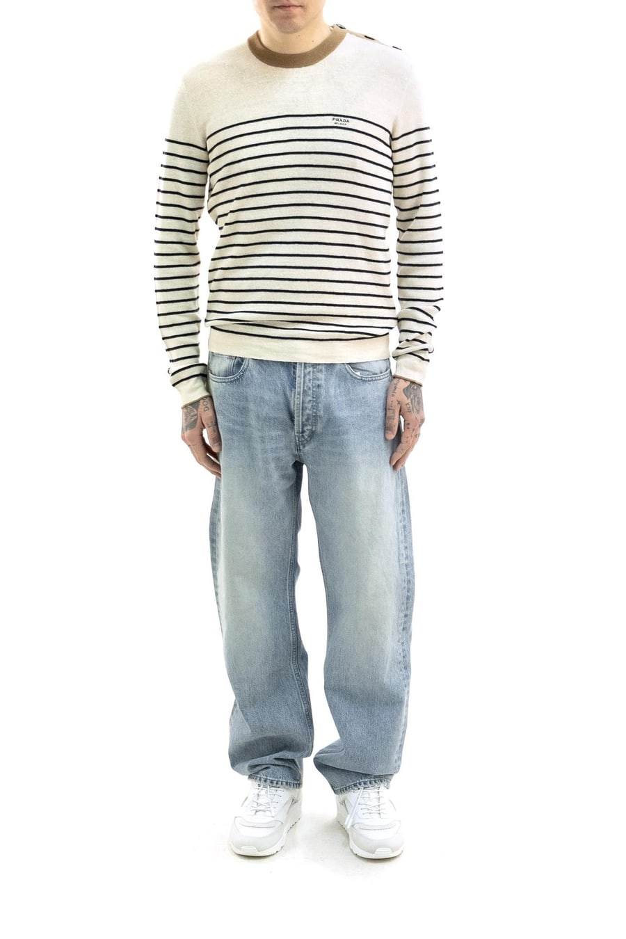 Prada Maglia a Righe in Lino e Cotone, view 2