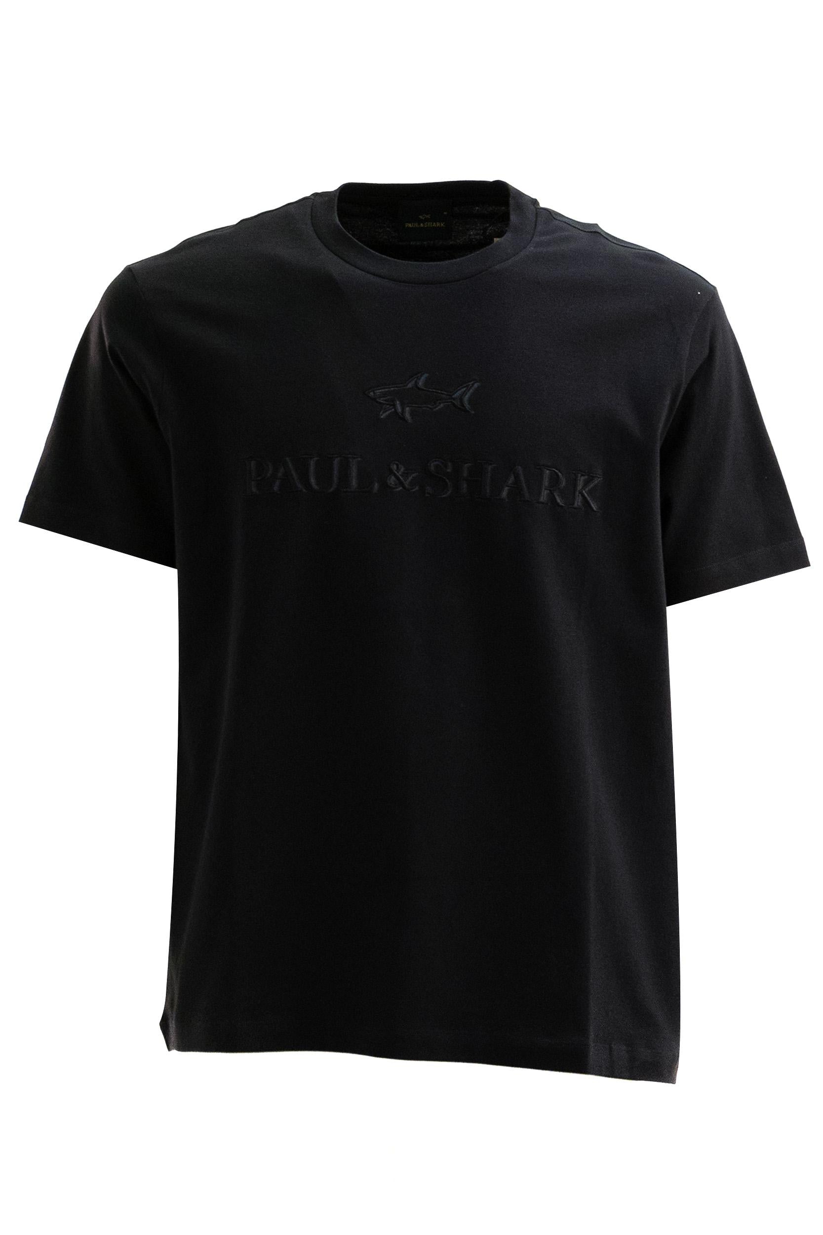 PAUL & SHARK T-shirt in Jersey di Cotone con Stampa colore nero