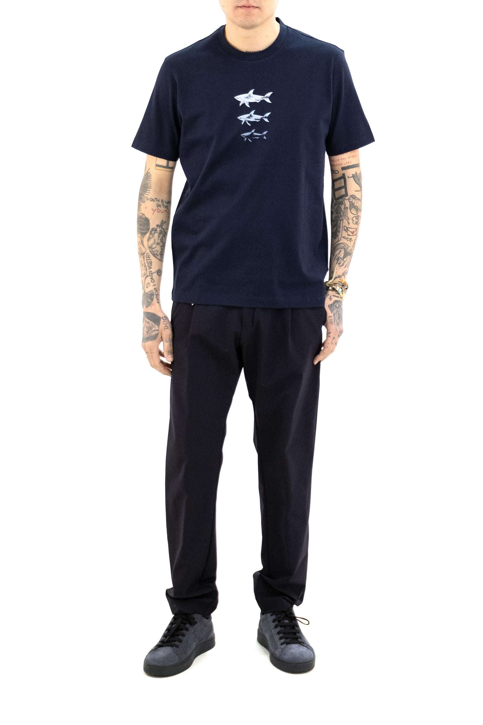 PAUL & SHARK T-shirt in jersey di cotone di colore blu, view 2
